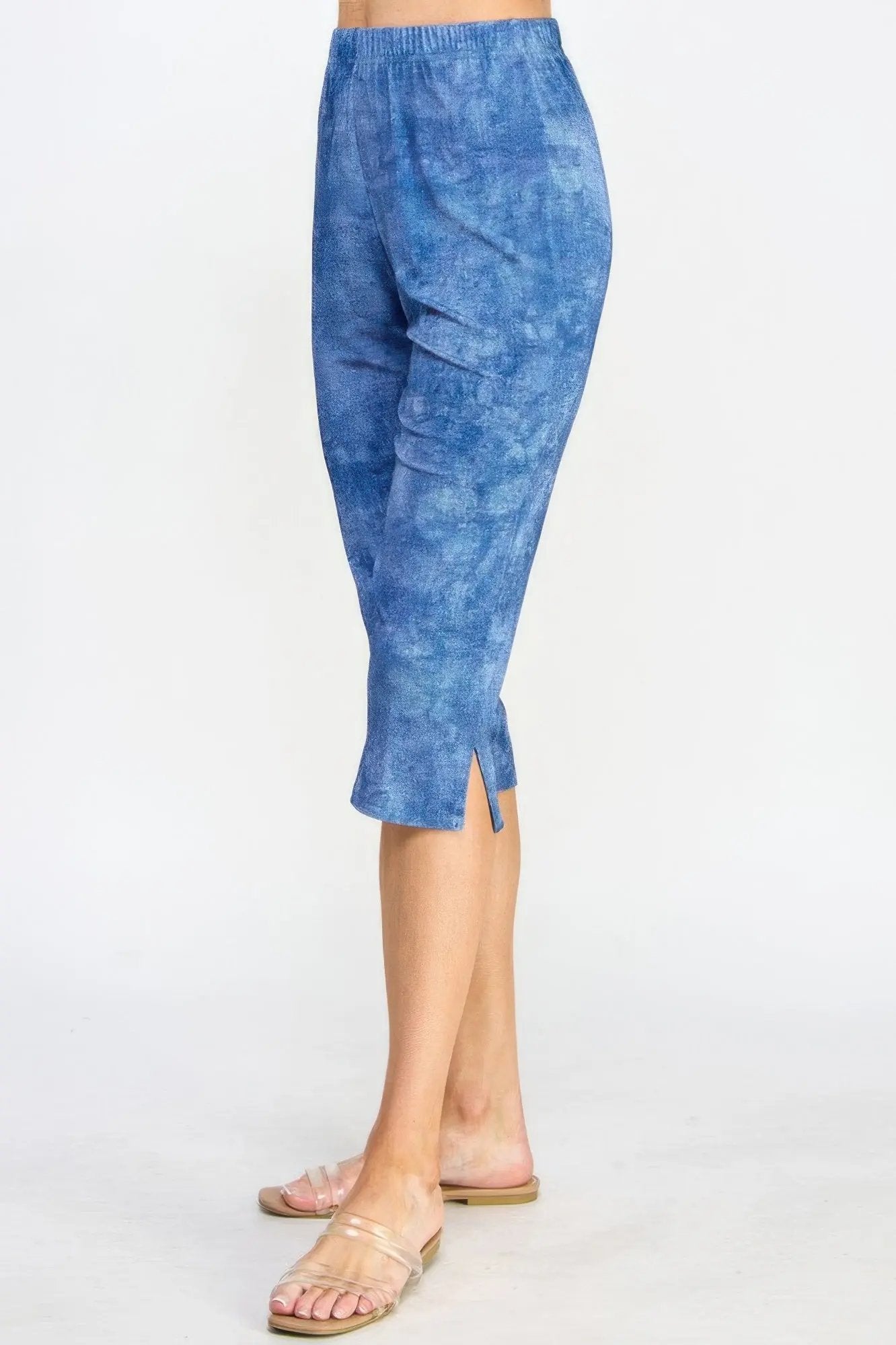 Plus Size Denim Print Bns Capri Pants - DressAffection