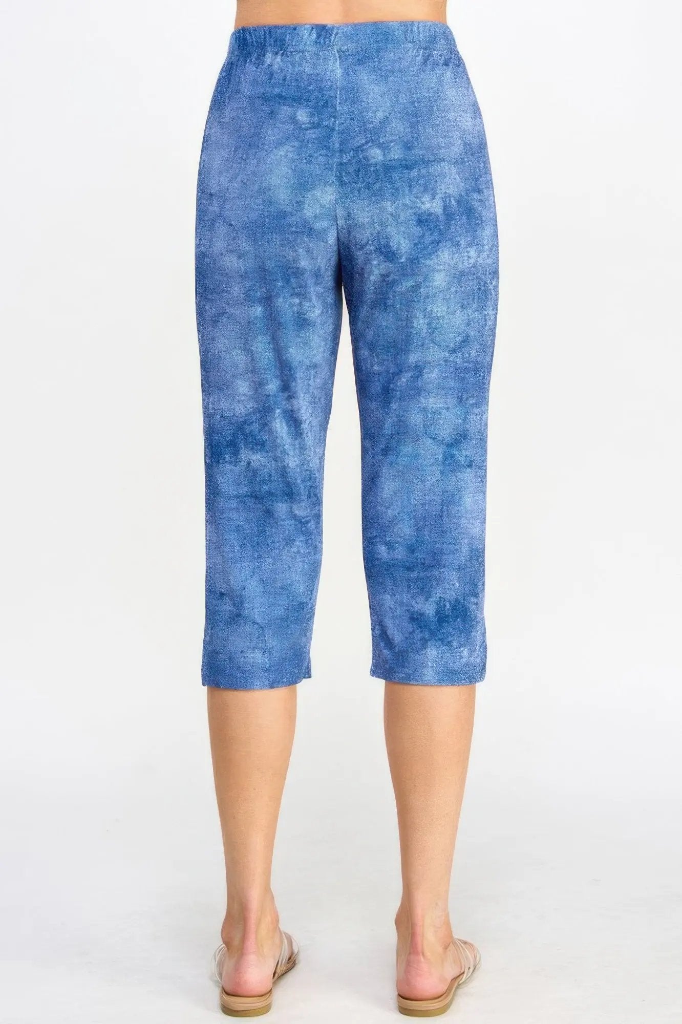 Plus Size Denim Print Bns Capri Pants - DressAffection