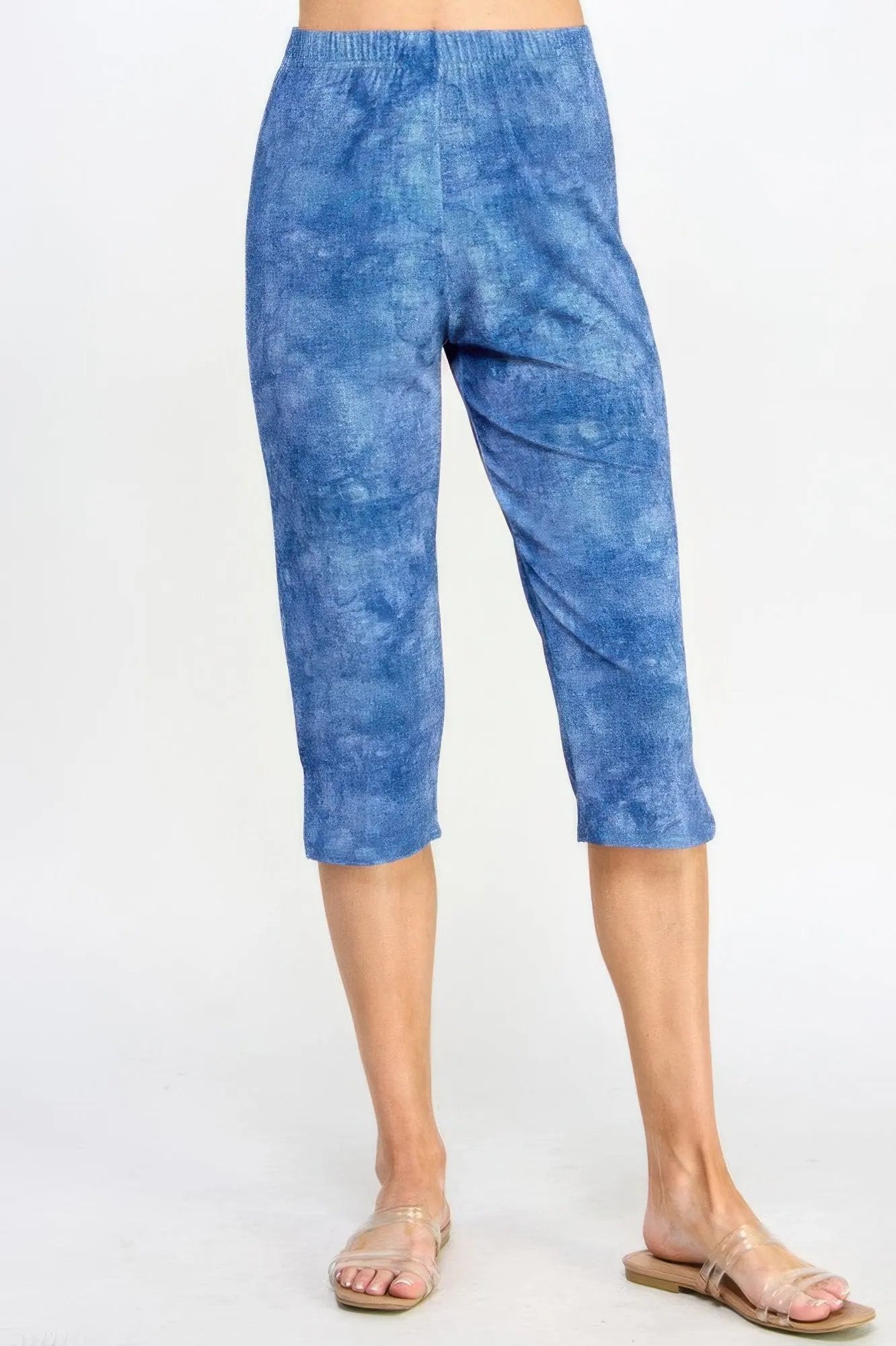 Plus Size Denim Print Bns Capri Pants - DressAffection