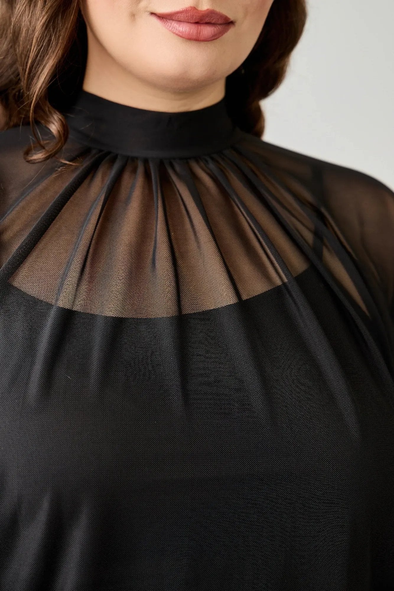 Plus Size Draped Mesh Top With Tank - DressAffection