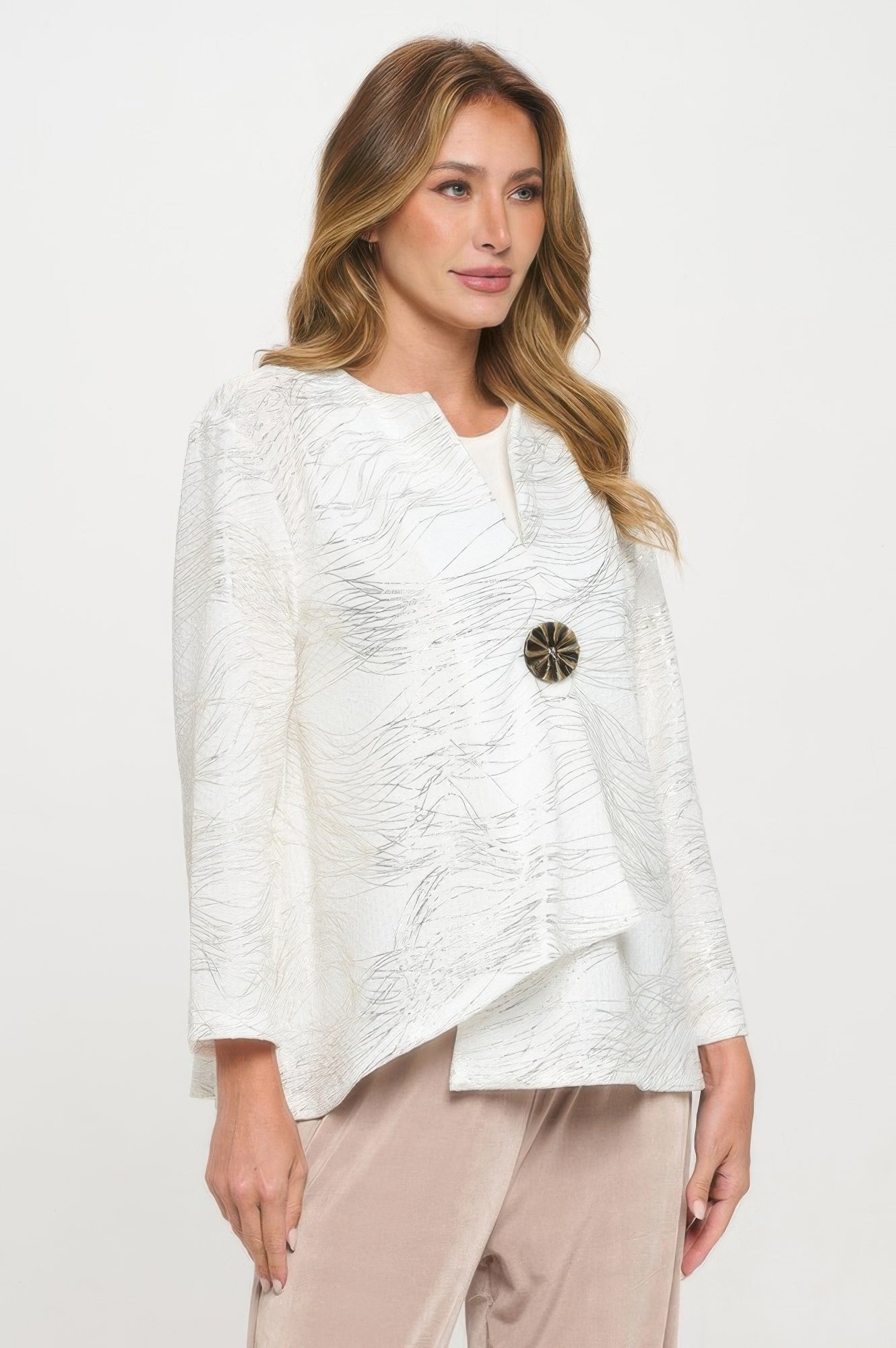 Plus Size Fukuro Jacquard Button Jacket W/foil - DressAffection