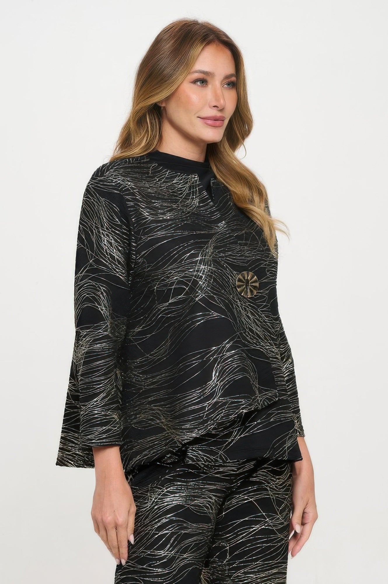Plus Size Fukuro Jacquard Button Jacket W/foil - DressAffection
