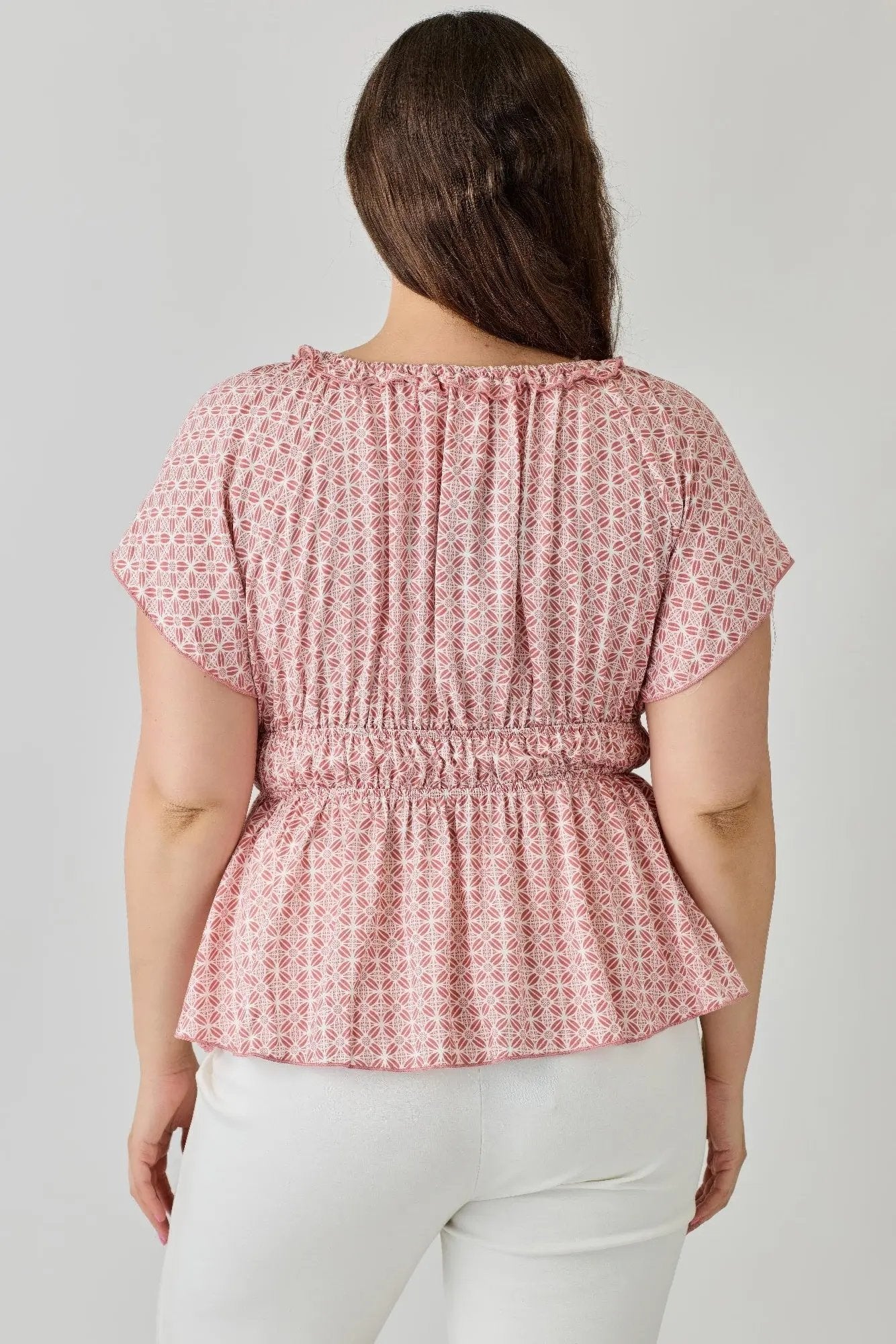 Plus Size Geometric Challis Print Top - DressAffection