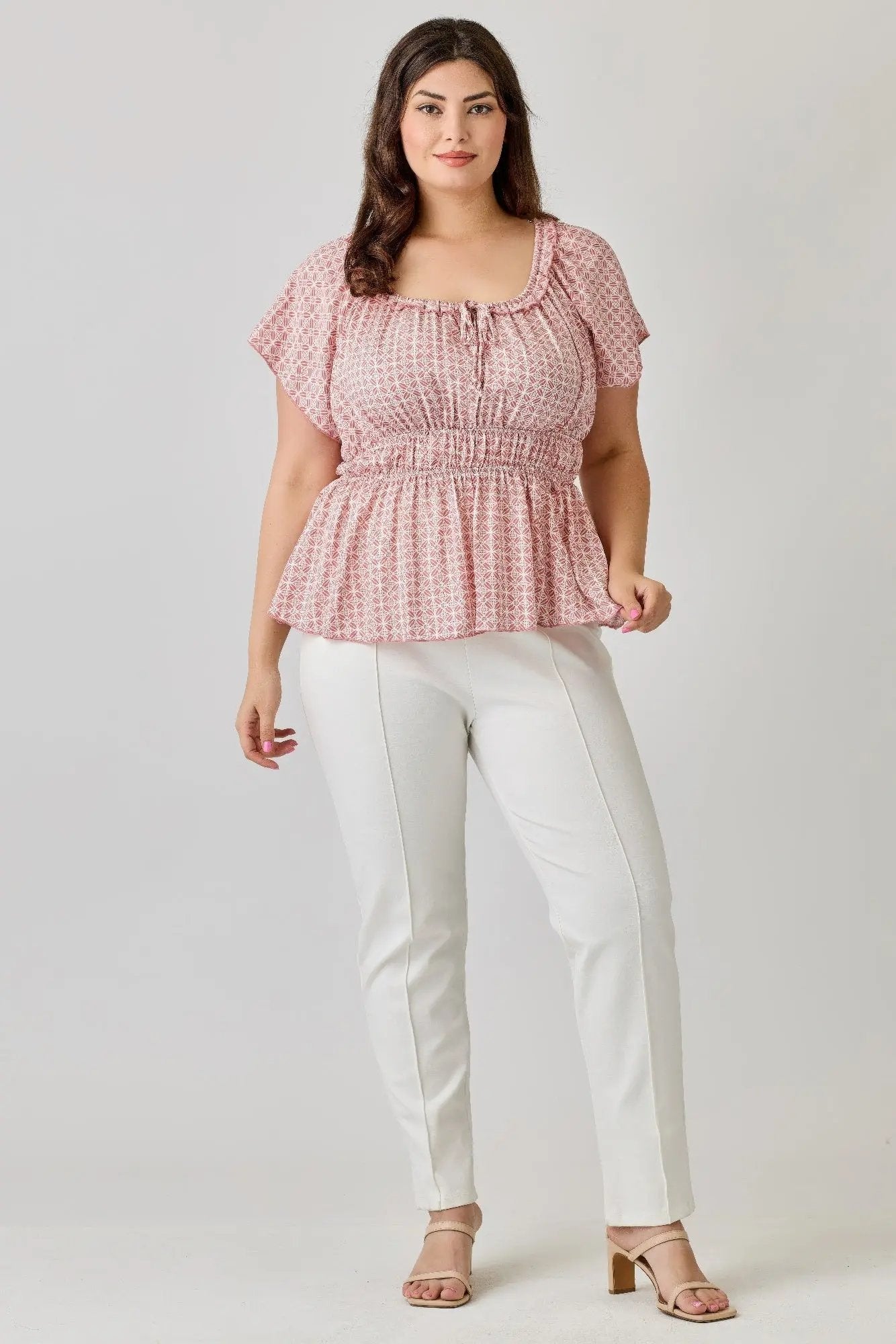 Plus Size Geometric Challis Print Top - DressAffection