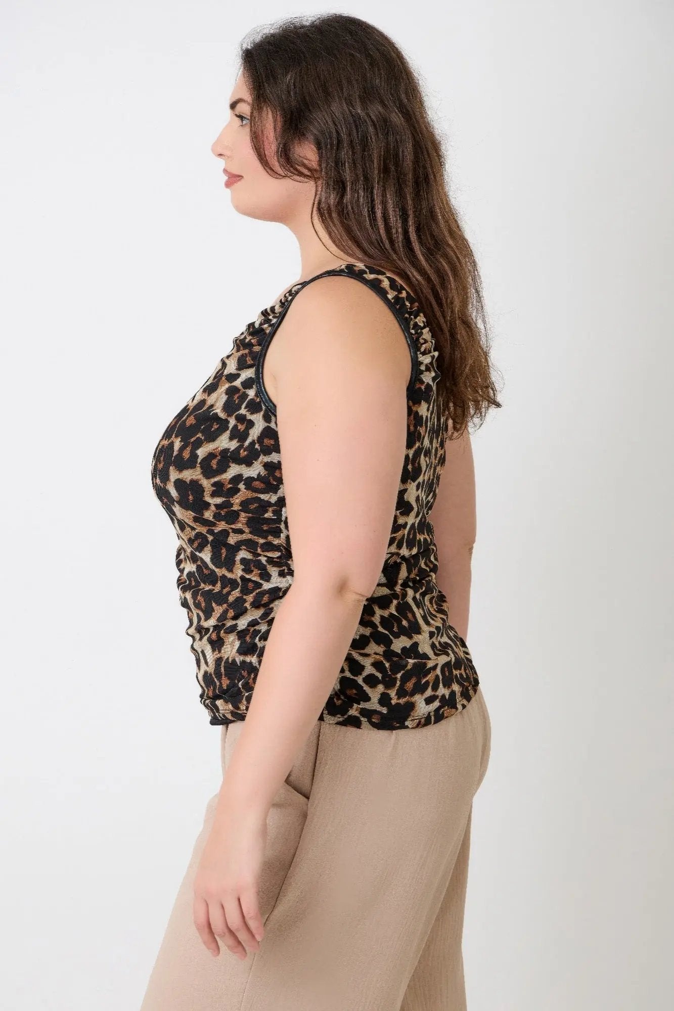 Plus Size Leopard Print Asymmetrical Cami Top - DressAffection