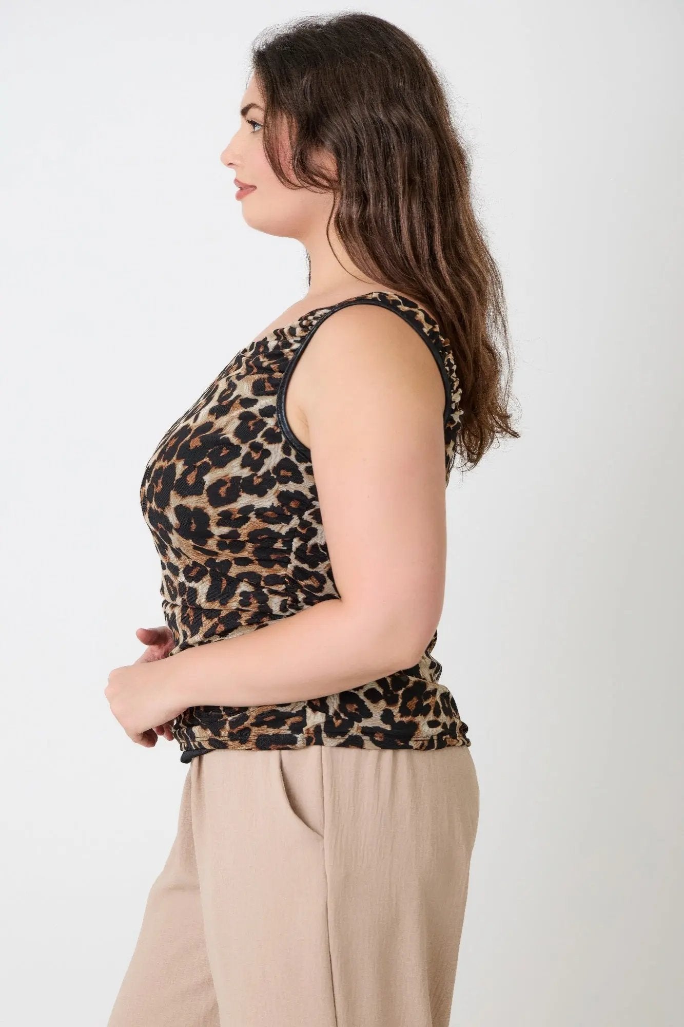 Plus Size Leopard Print Asymmetrical Cami Top - DressAffection