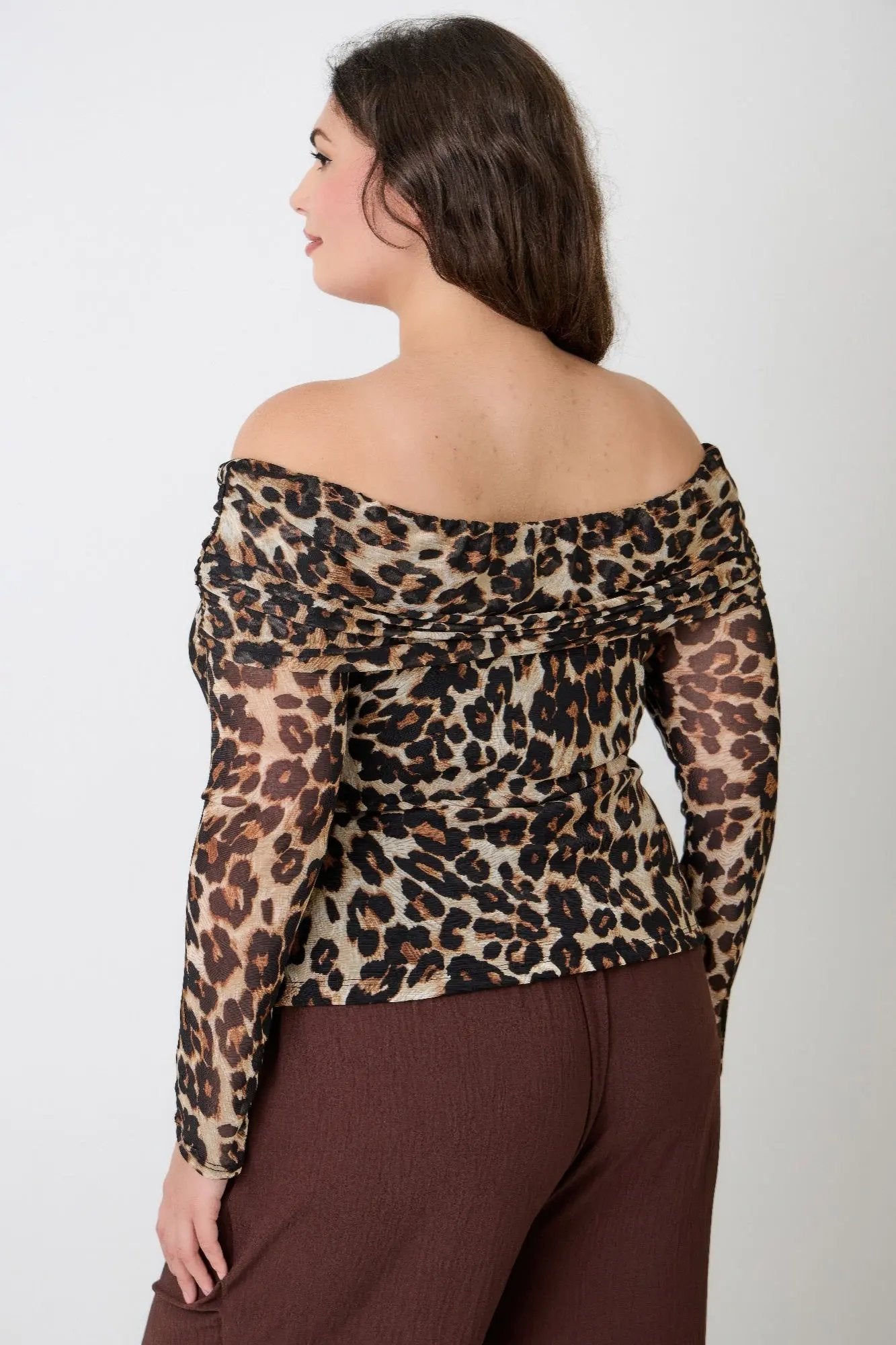 Plus Size Leopard Print Off-the-shoulder Blouse - DressAffection