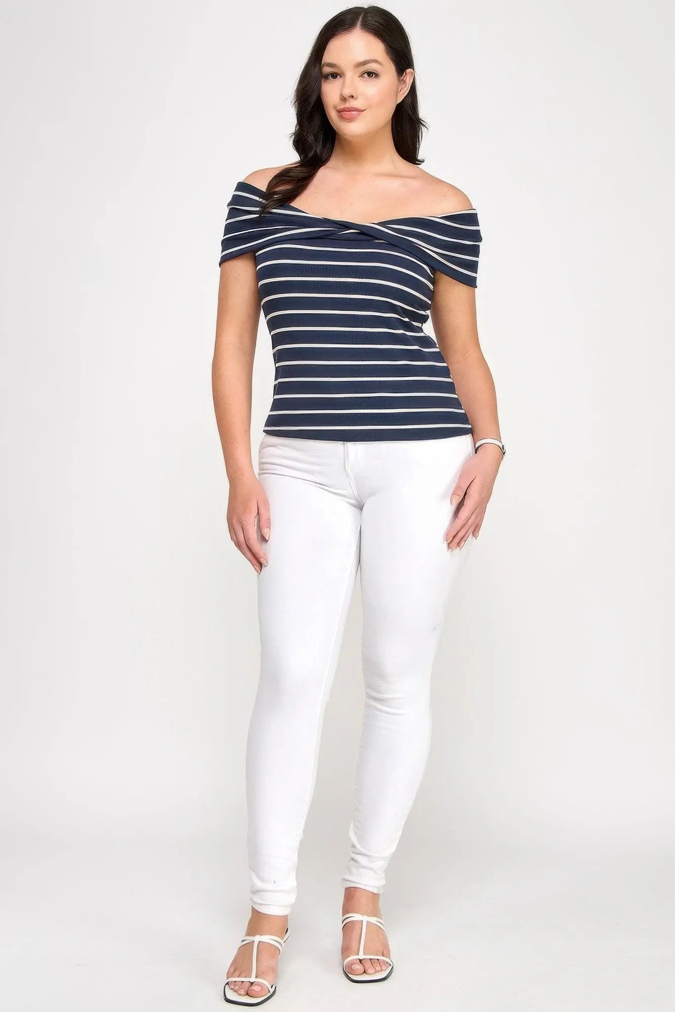 Plus Size Ots Knit Ribbed Striped Top - DressAffection