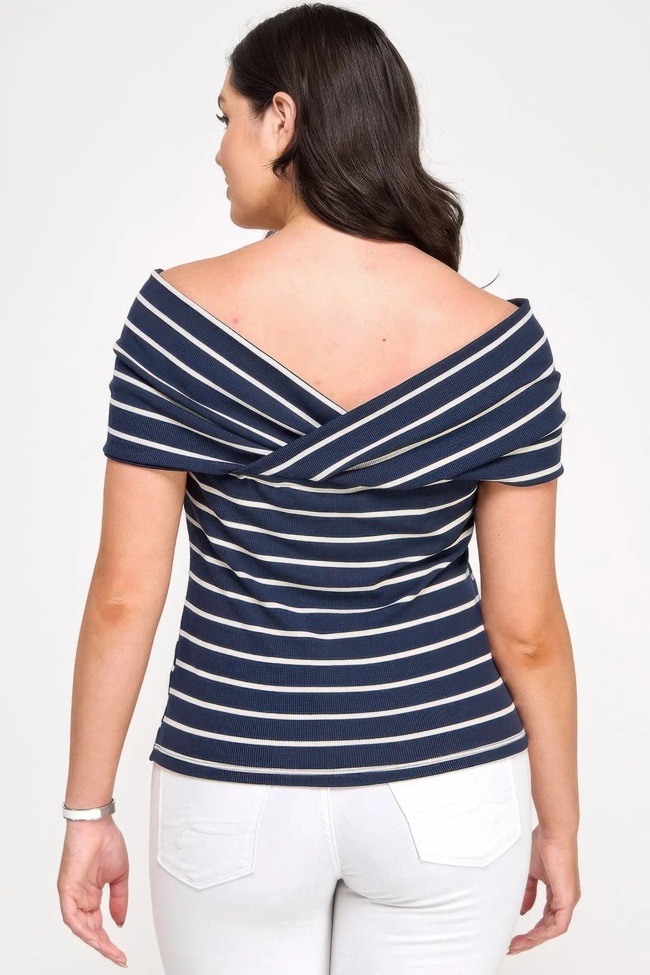 Plus Size Ots Knit Ribbed Striped Top - DressAffection