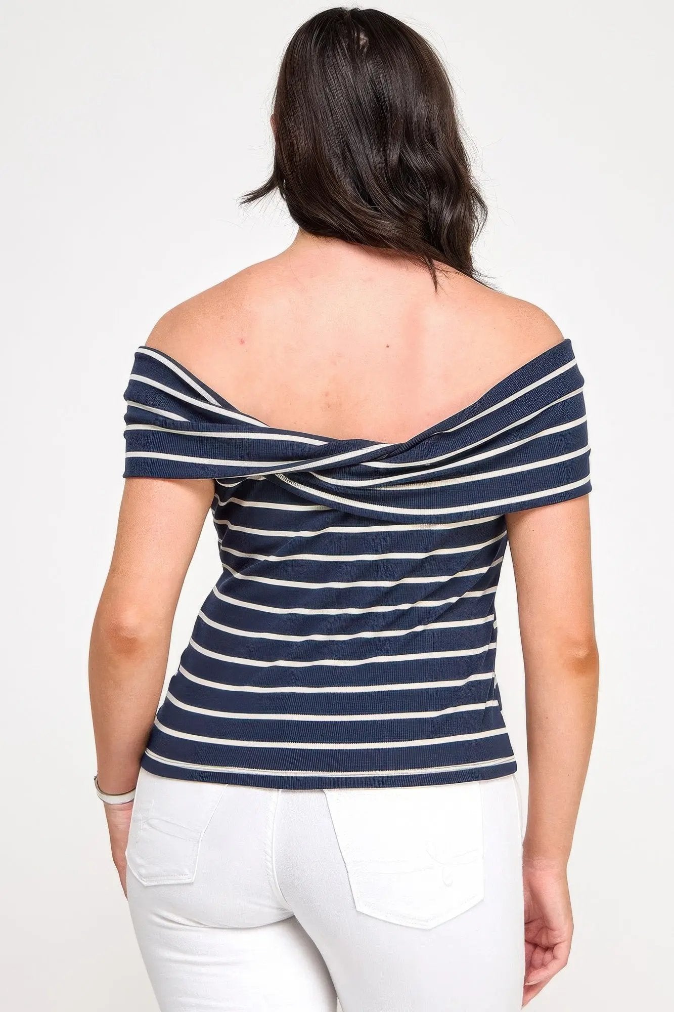 Plus Size Ots Knit Ribbed Striped Top - DressAffection