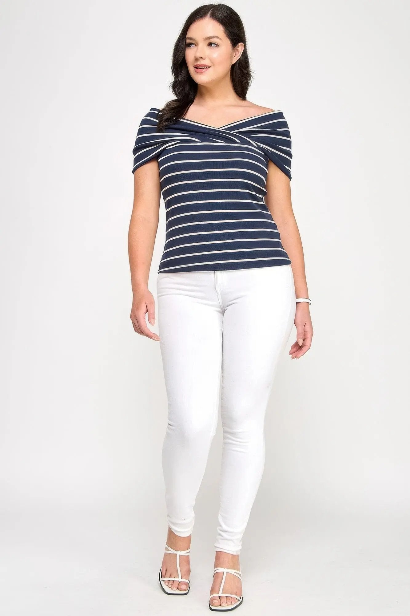 Plus Size Ots Knit Ribbed Striped Top - DressAffection