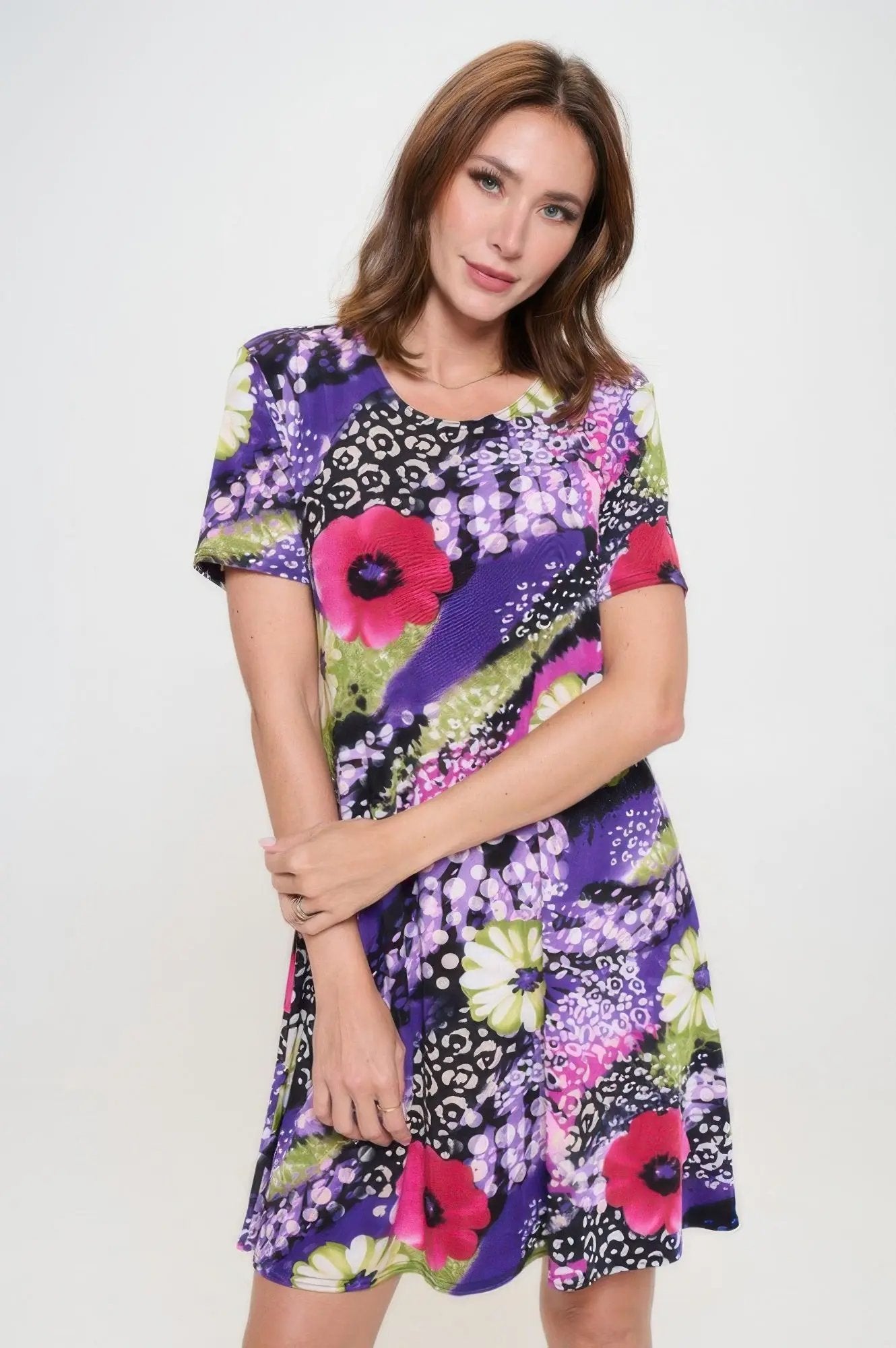 Plus Size Print Missy Dress Short Sleeve - DressAffection