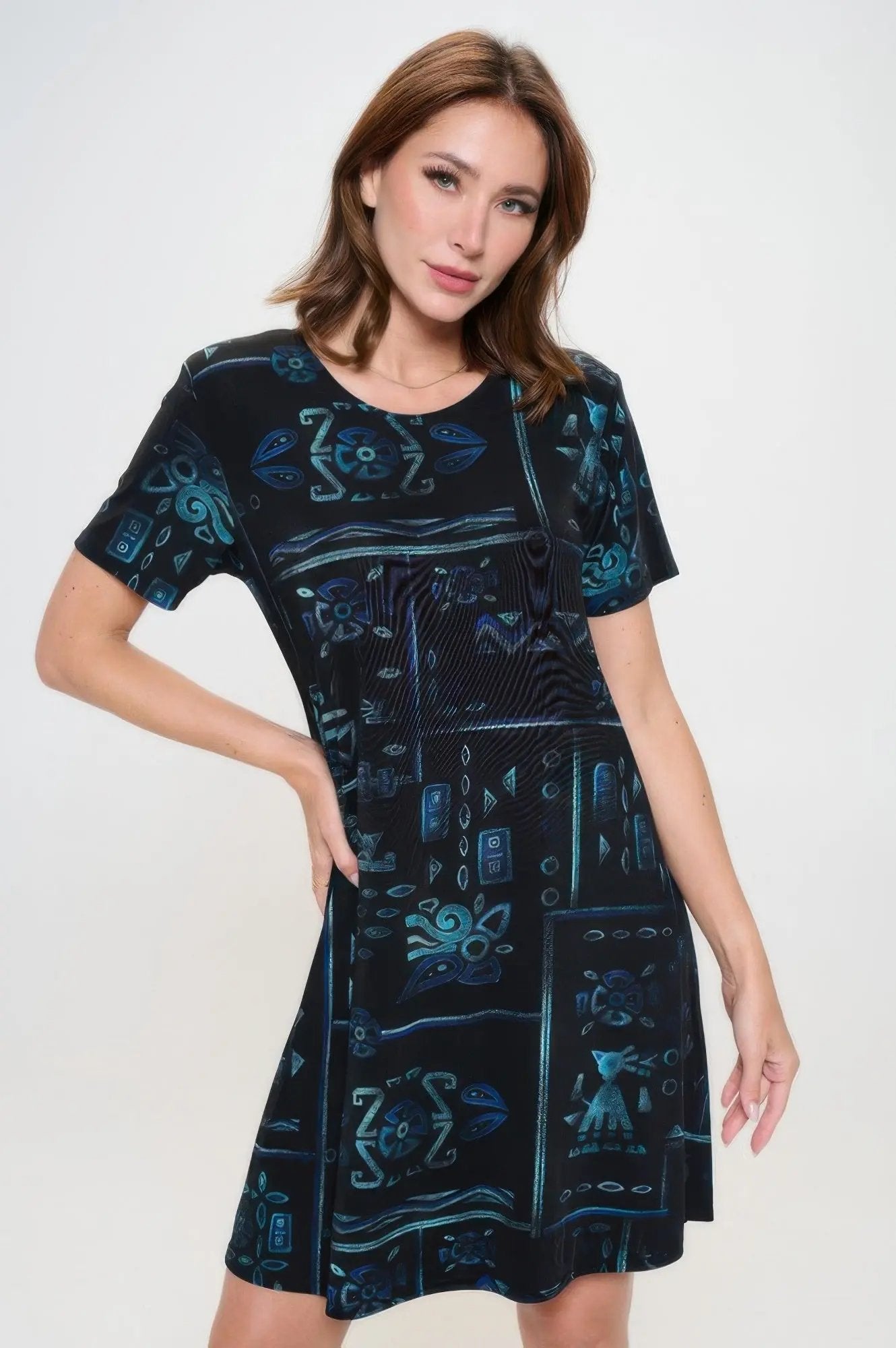 Plus Size Print Missy Dress Short Sleeve - DressAffection