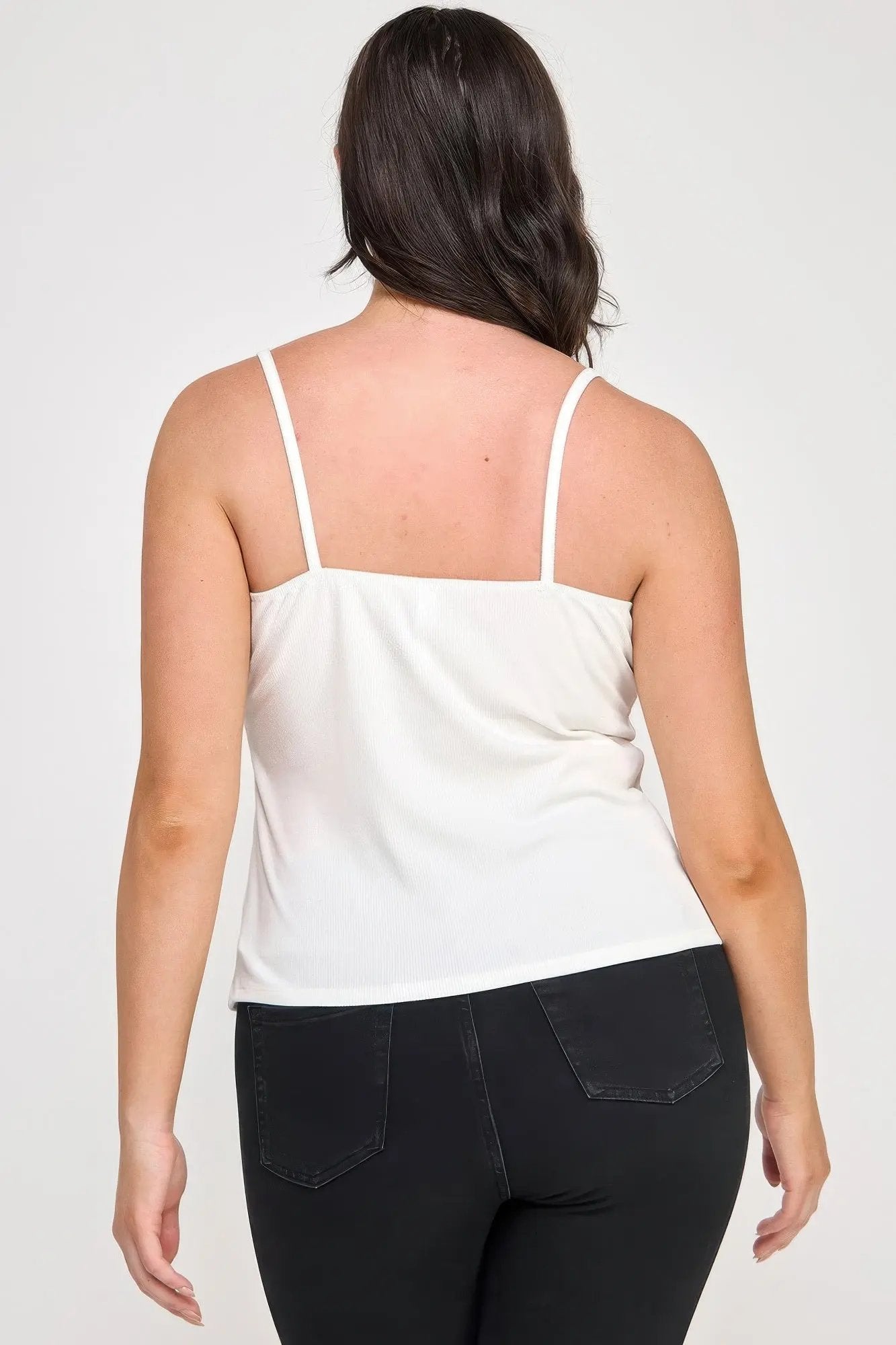 Plus Size Ribbed Knit Camisole With Lace Trim - DressAffection