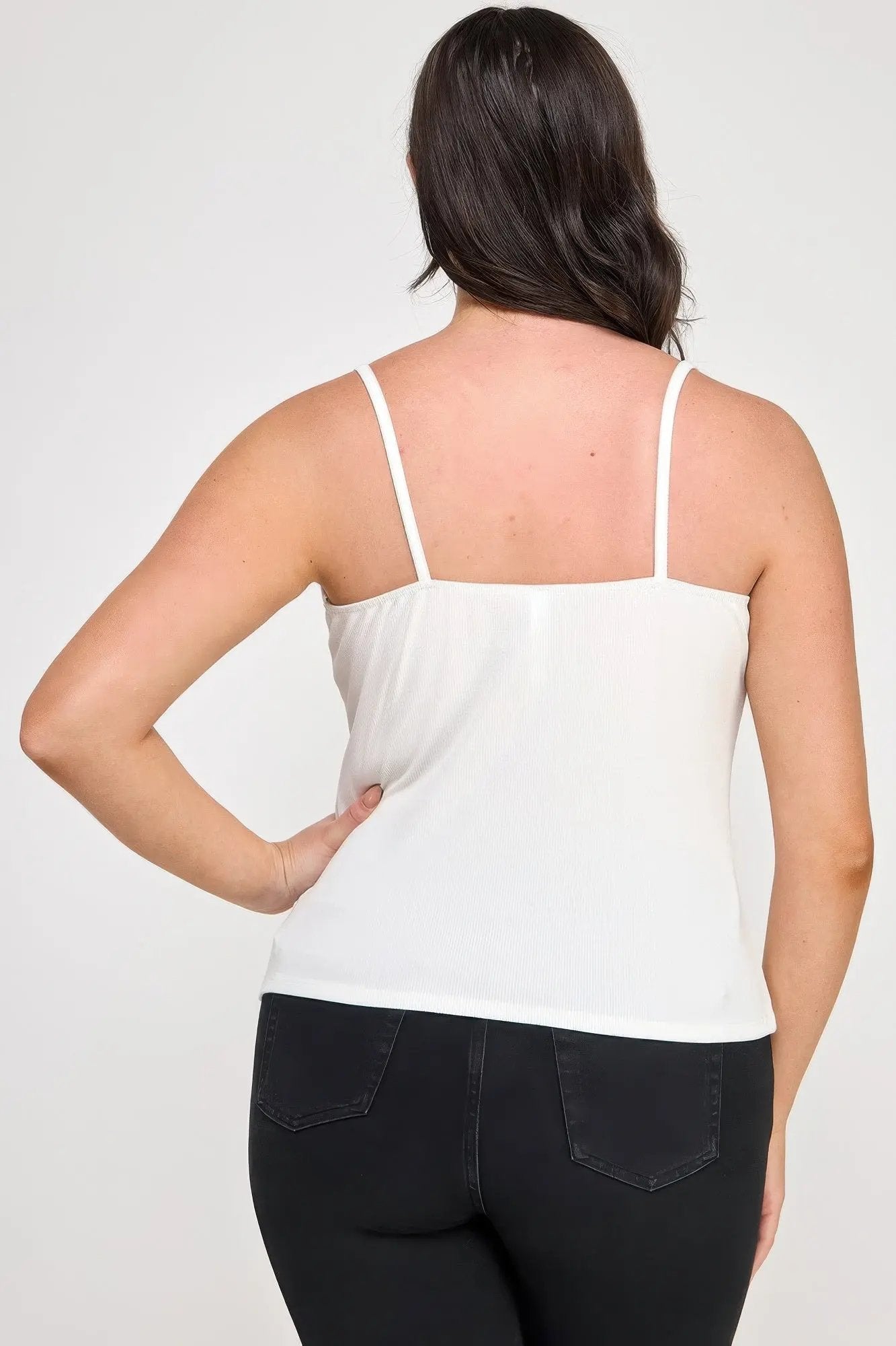 Plus Size Ribbed Knit Camisole With Lace Trim - DressAffection