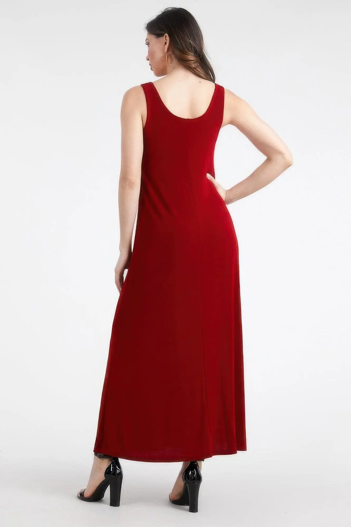 Plus Size Sleeveless Solid Acetate Long Maxi Dress - DressAffection