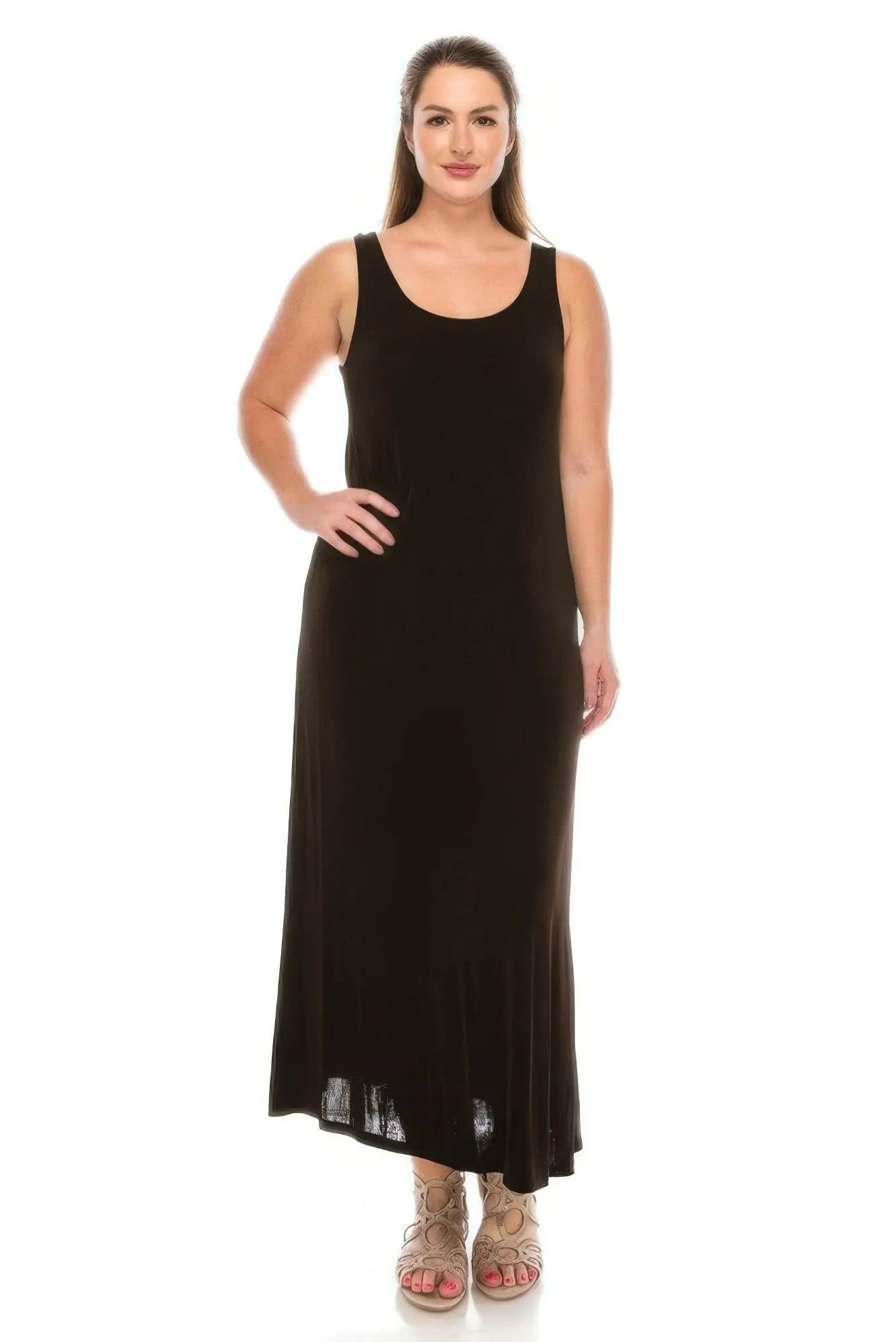 Plus Size Sleeveless Solid Acetate Long Maxi Dress - DressAffection
