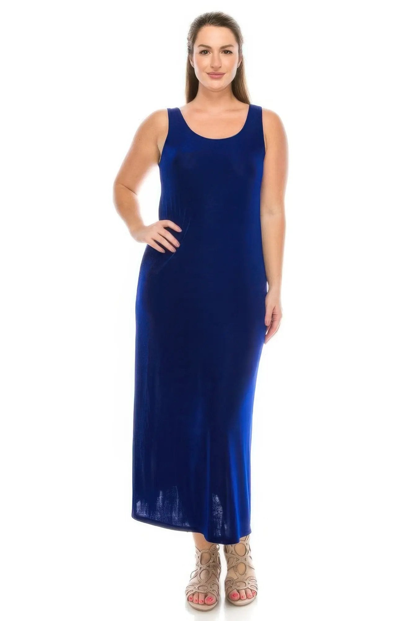 Plus Size Sleeveless Solid Acetate Long Maxi Dress - DressAffection