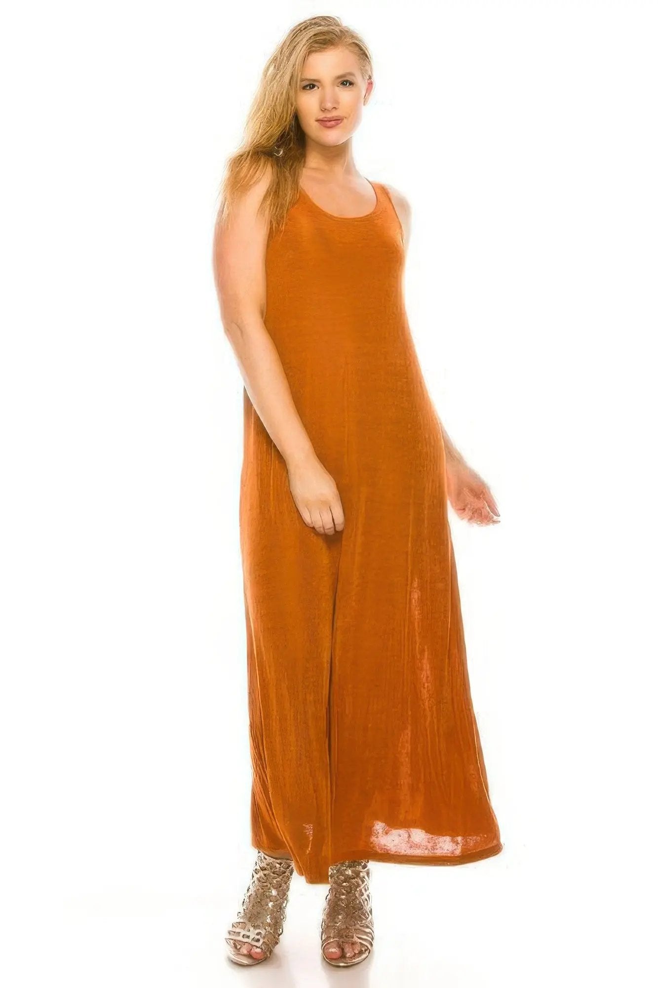 Plus Size Sleeveless Solid Acetate Long Maxi Dress - DressAffection