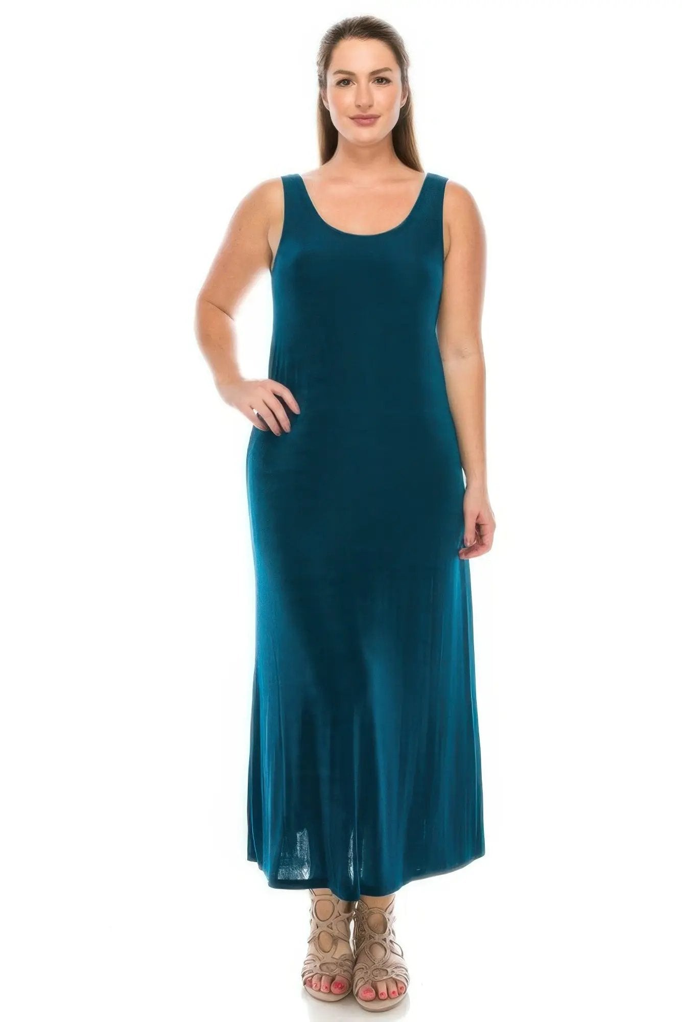 Plus Size Sleeveless Solid Acetate Long Maxi Dress - DressAffection