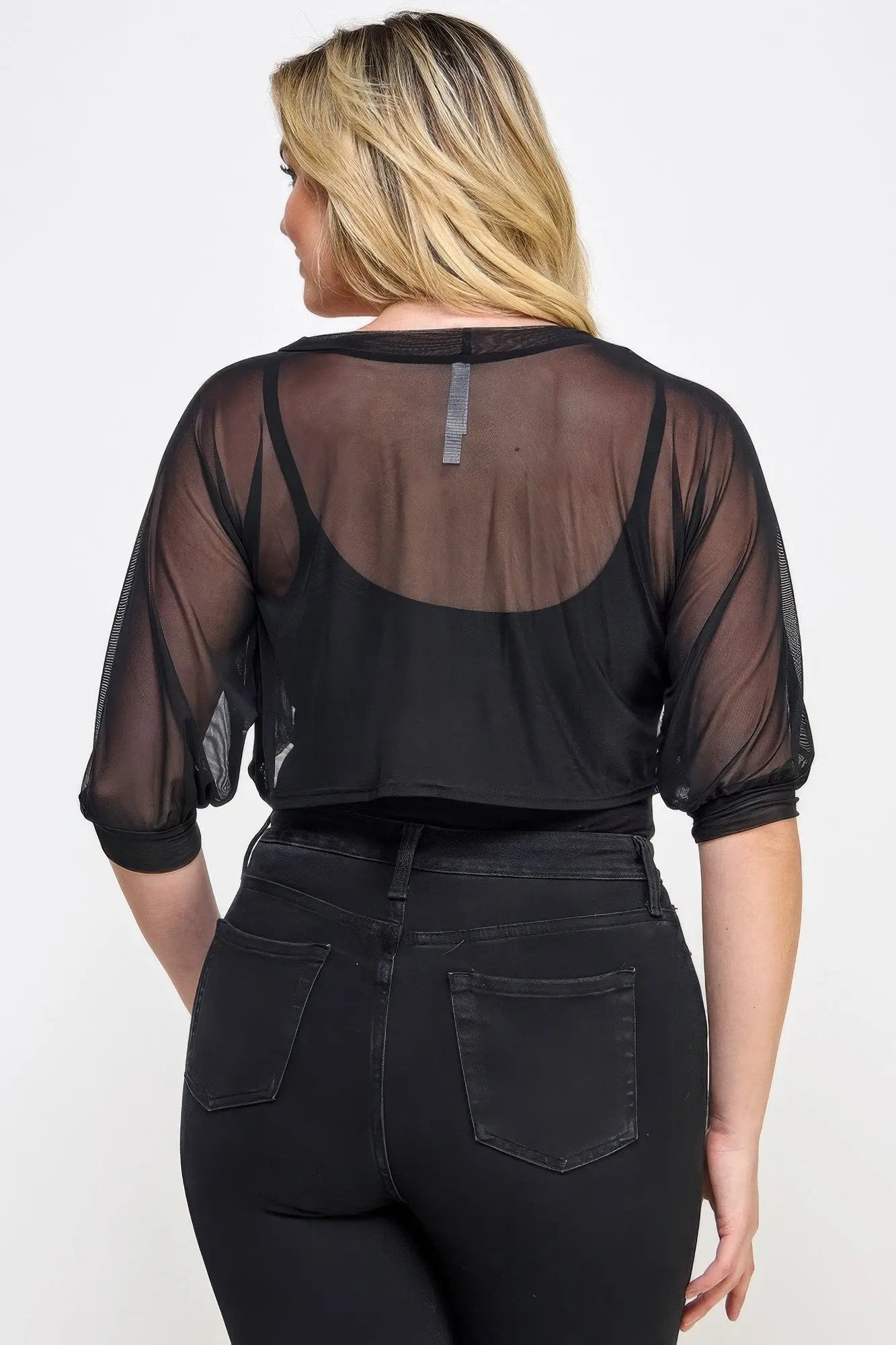 Plus Size Solid Mesh Bolero - DressAffection