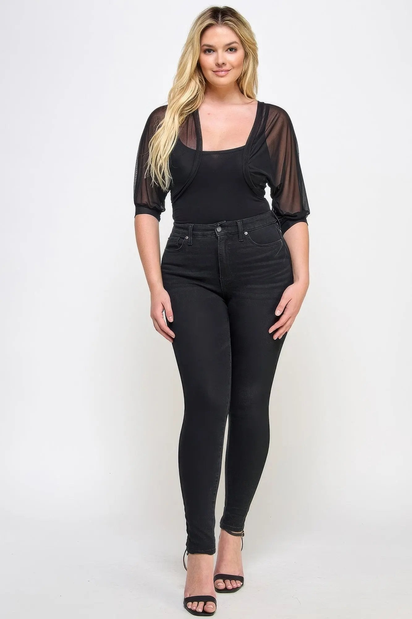 Plus Size Solid Mesh Bolero - DressAffection