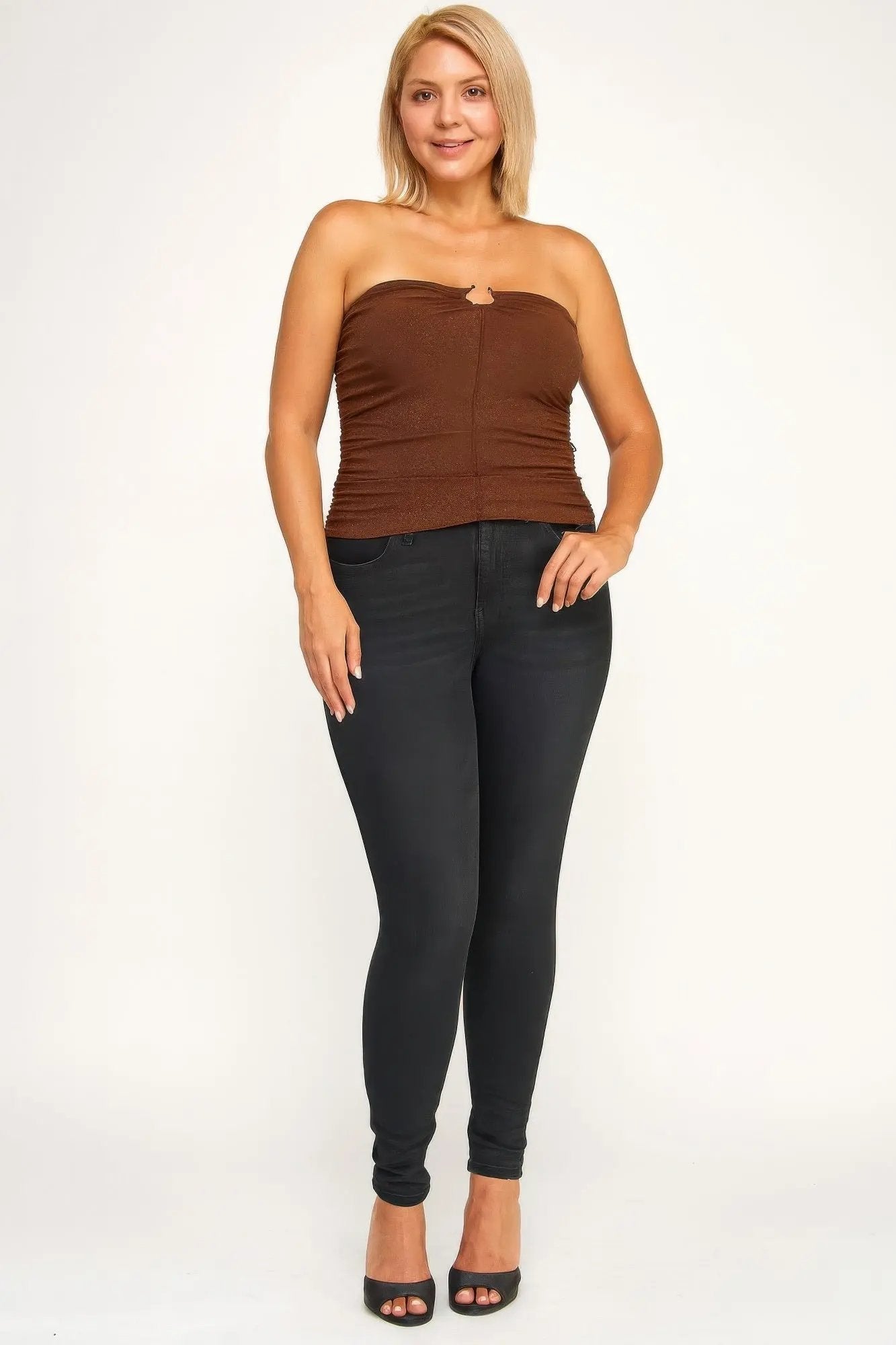 Plus Size Strapless Glitter Bandeau Top - DressAffection