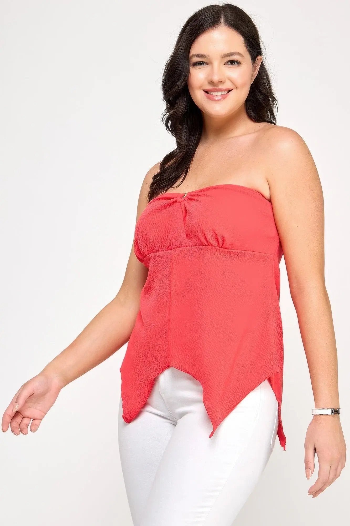 Plus Size Strapless O-ring Asymmetric Top - DressAffection