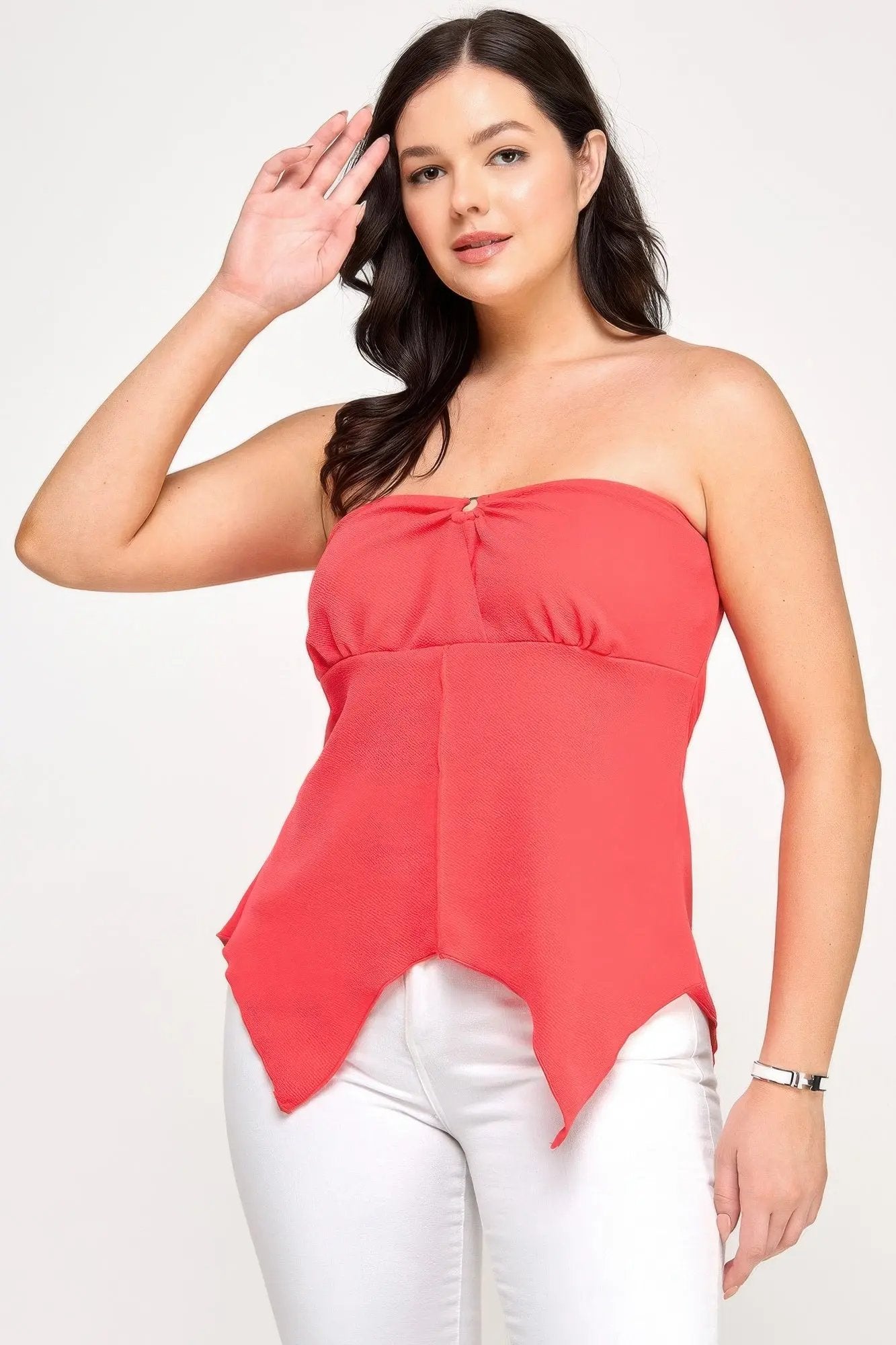 Plus Size Strapless O-ring Asymmetric Top - DressAffection