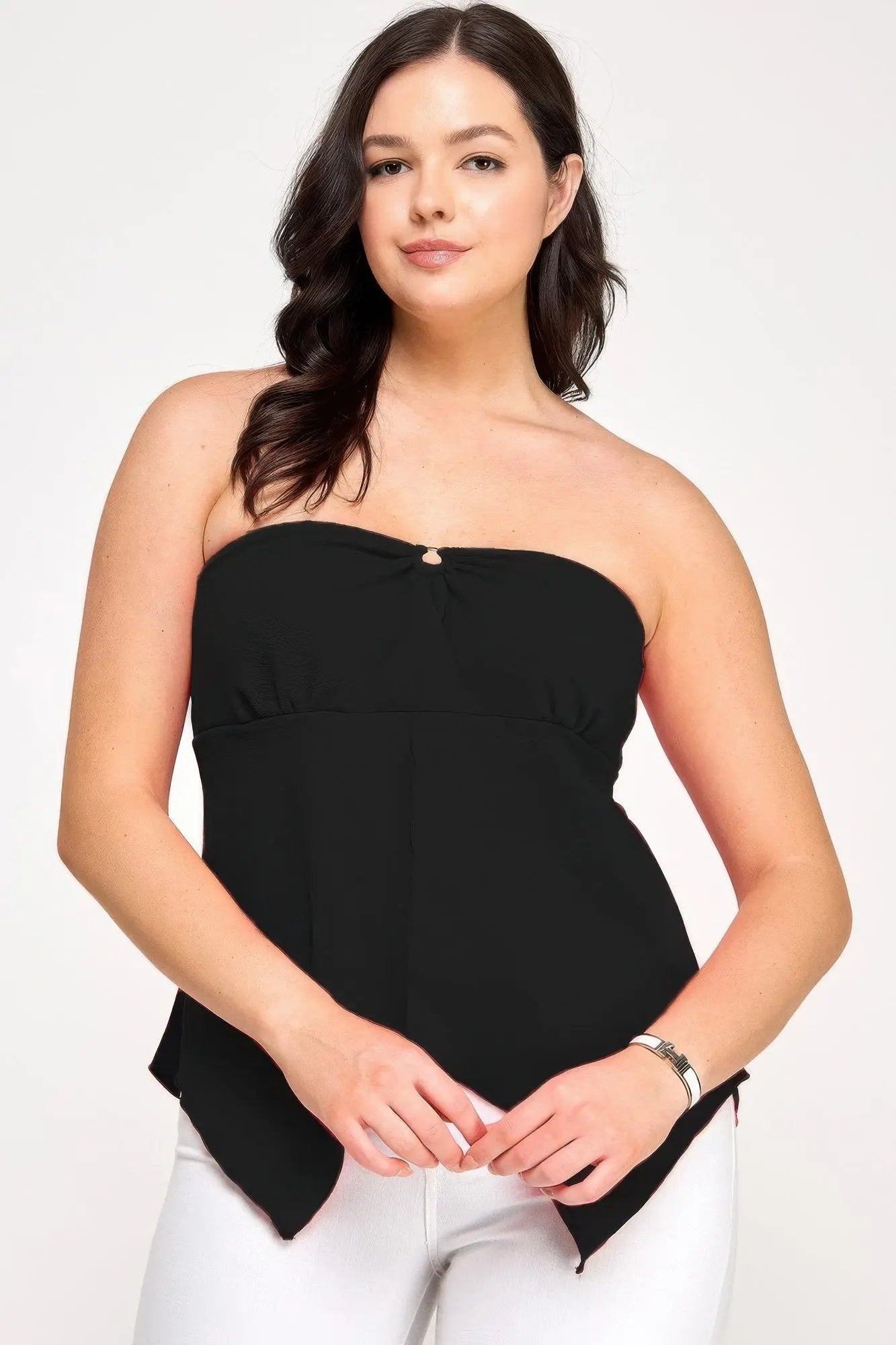 Plus Size Strapless O-ring Asymmetric Top - DressAffection