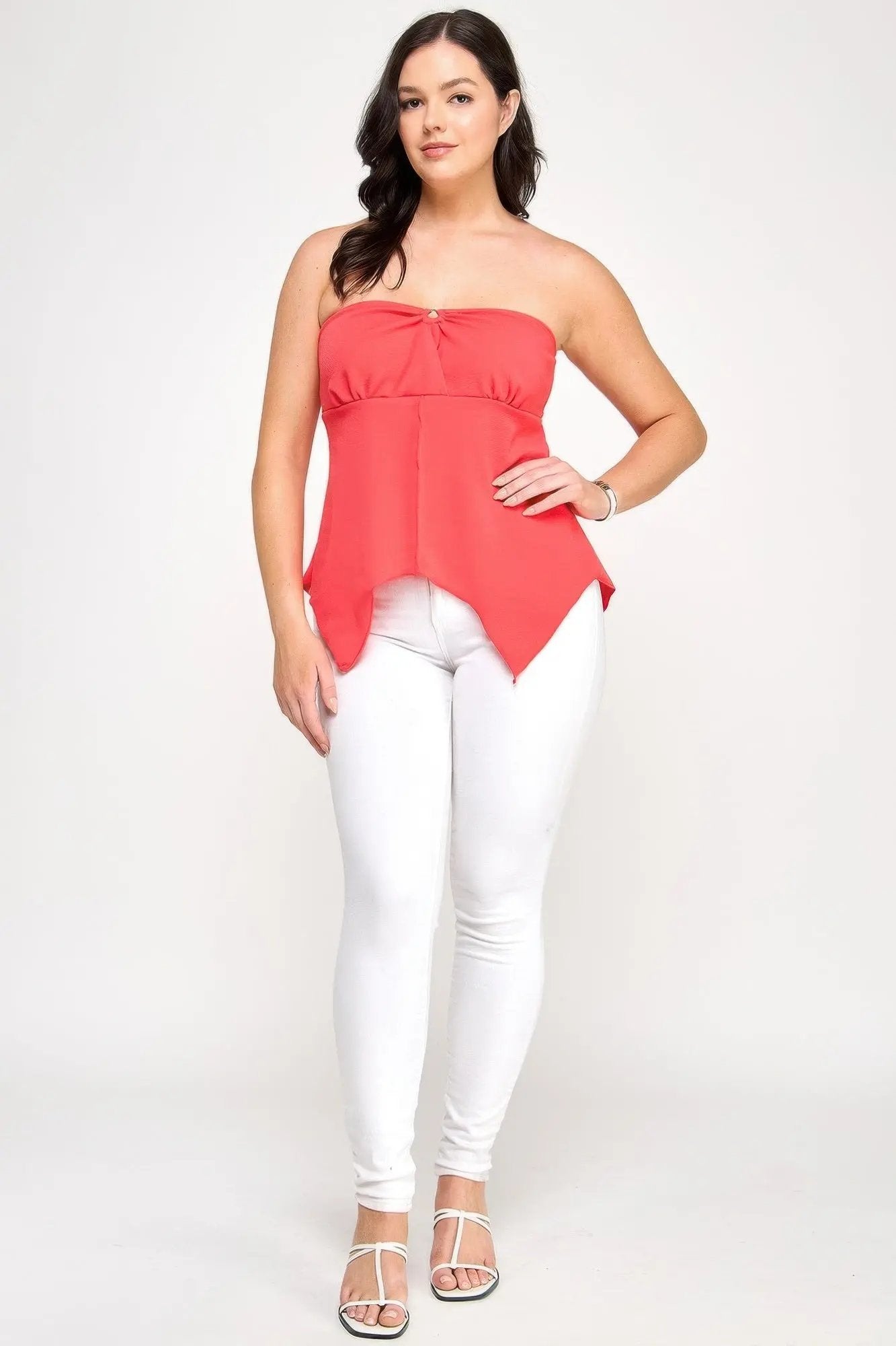 Plus Size Strapless O-ring Asymmetric Top - DressAffection