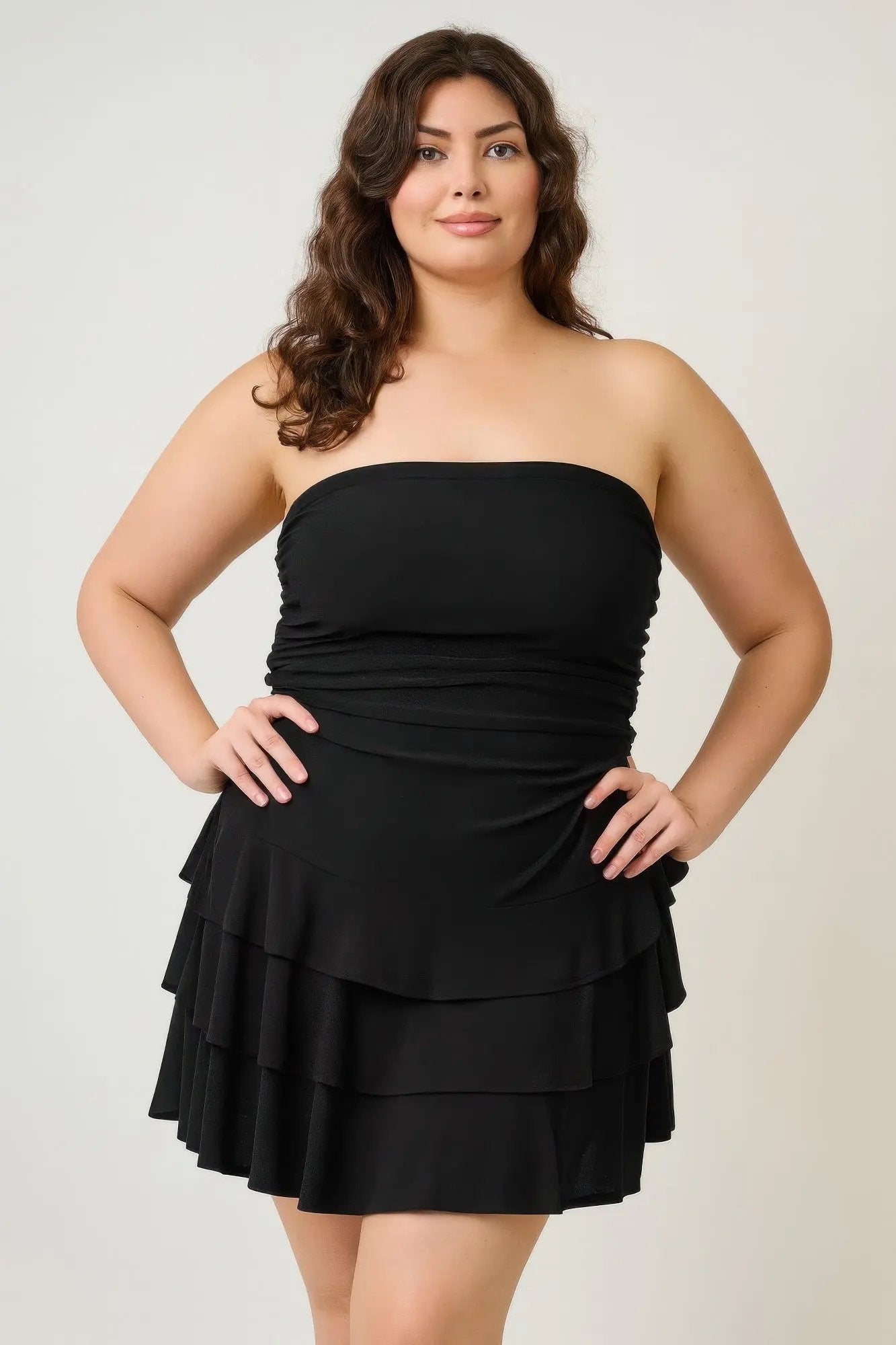 Plus Size Strapless Tiered Ruffle Dress - DressAffection