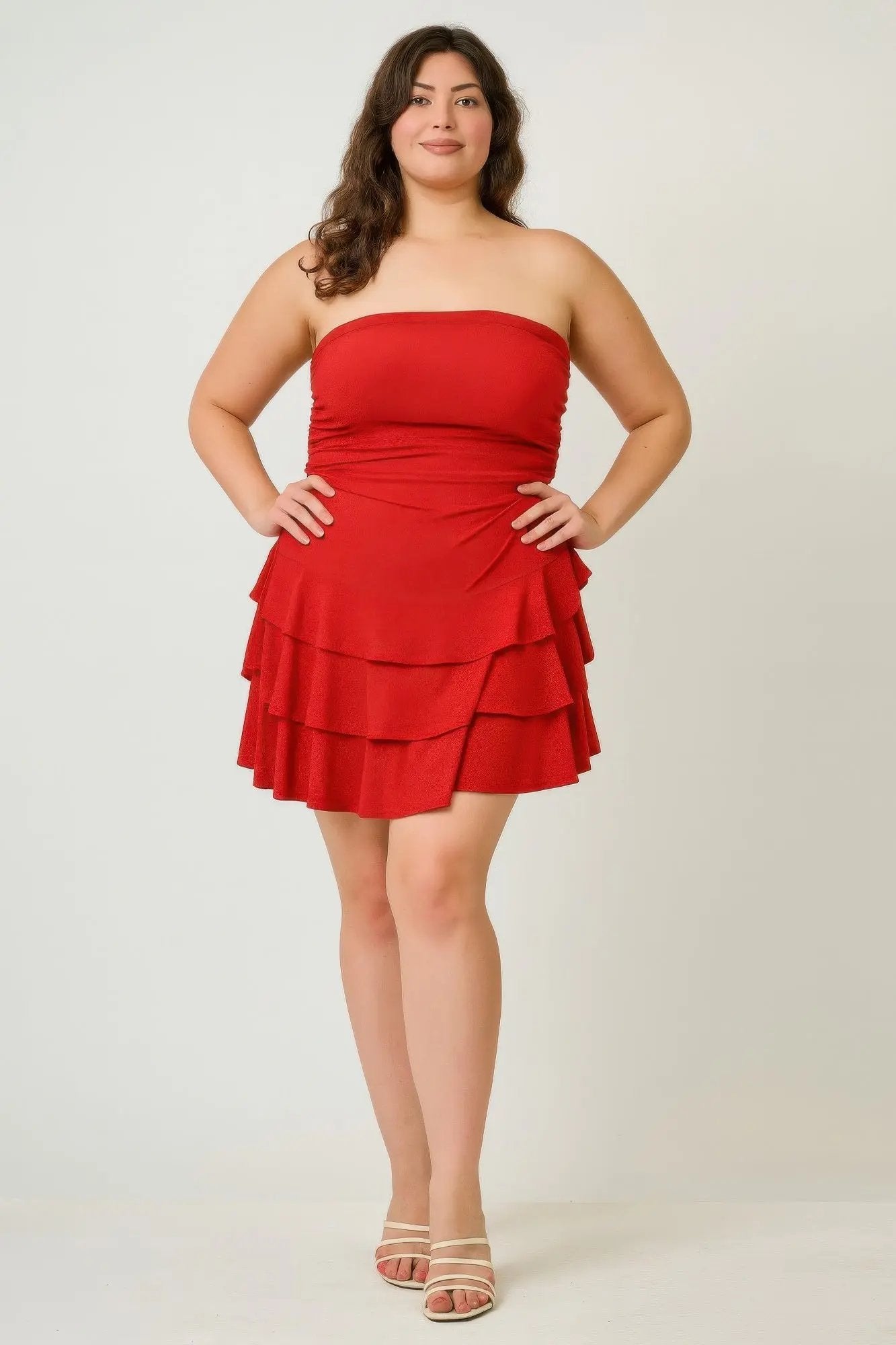 Plus Size Strapless Tiered Ruffle Dress - DressAffection