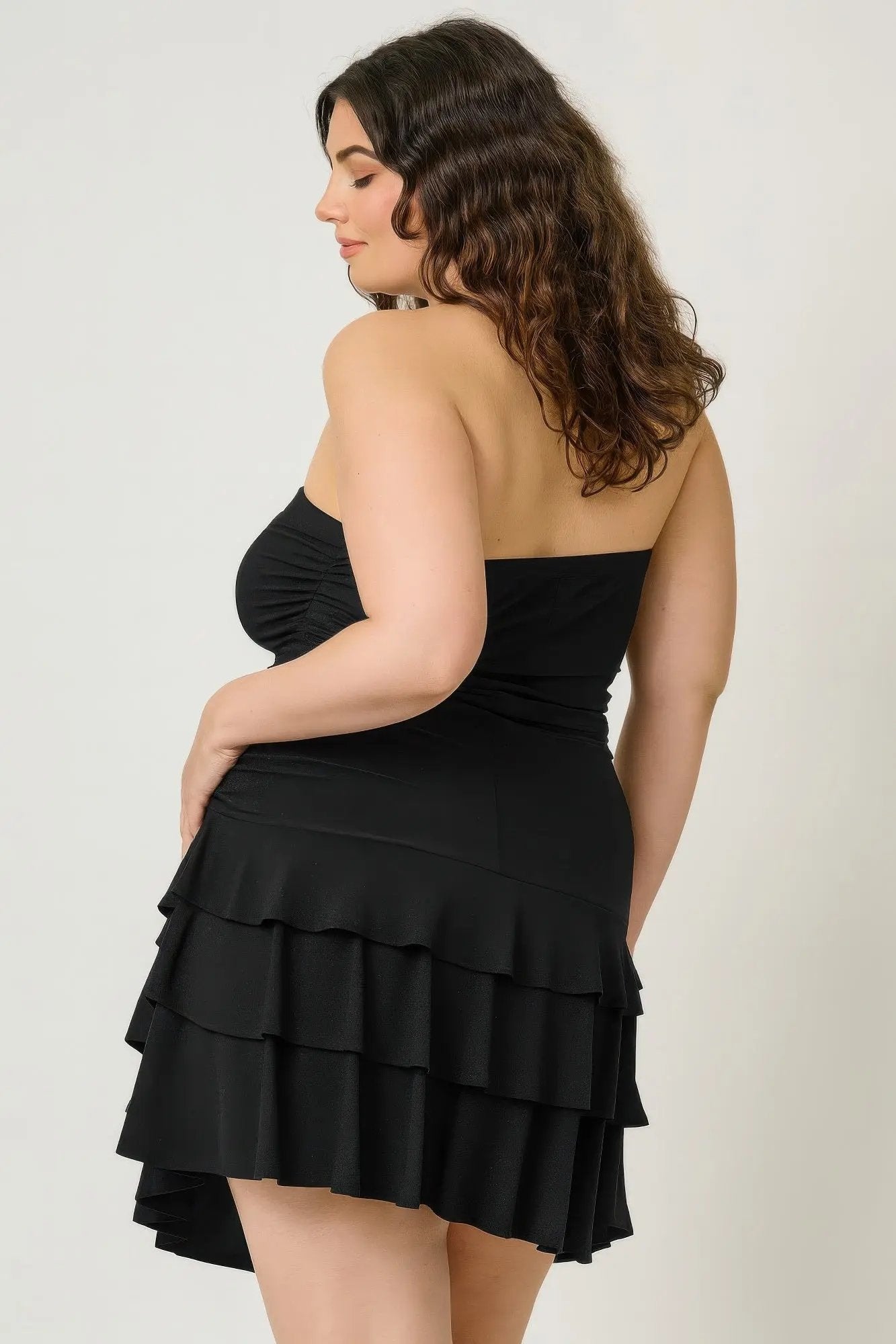 Plus Size Strapless Tiered Ruffle Dress - DressAffection