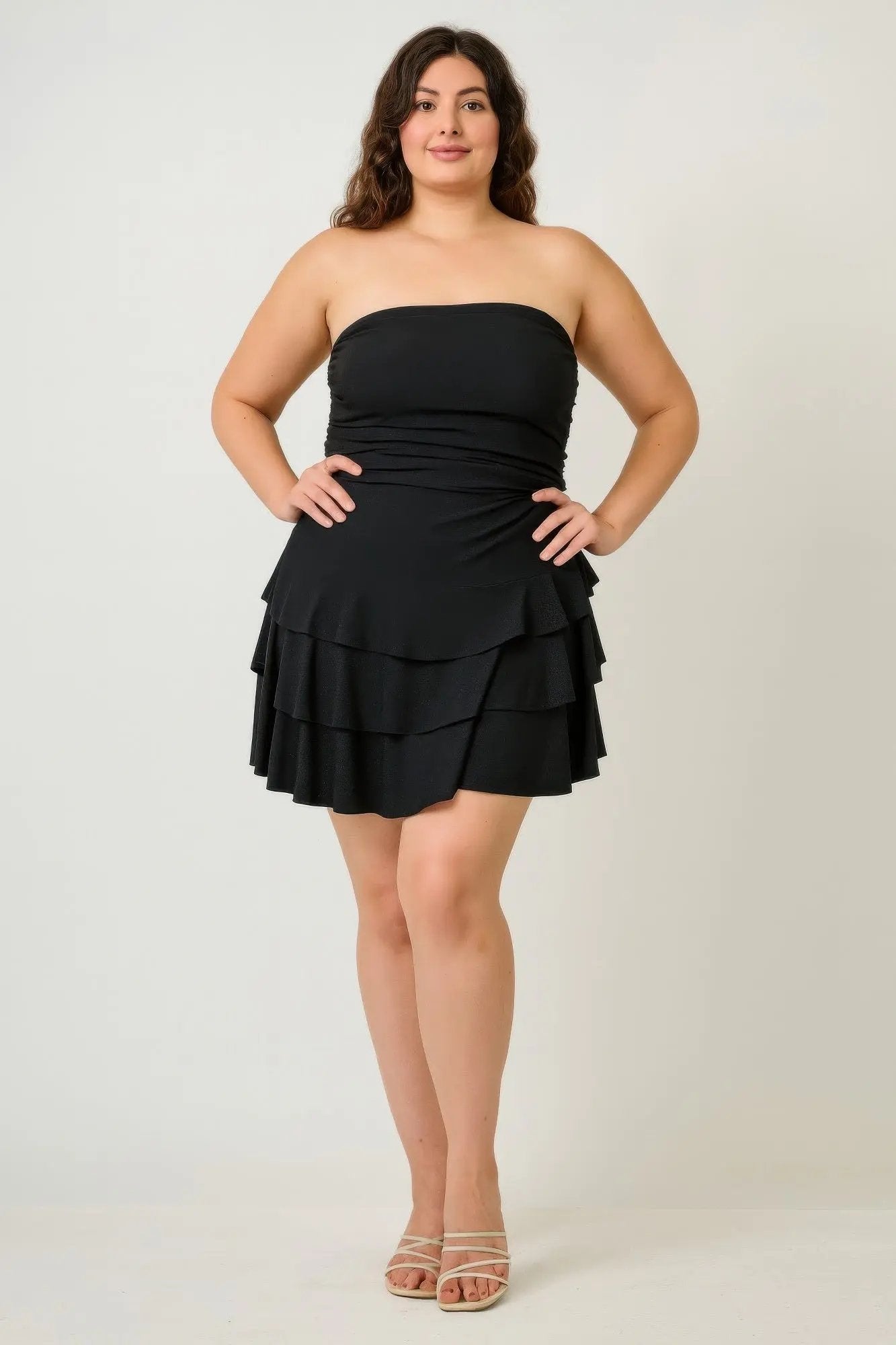 Plus Size Strapless Tiered Ruffle Dress - DressAffection