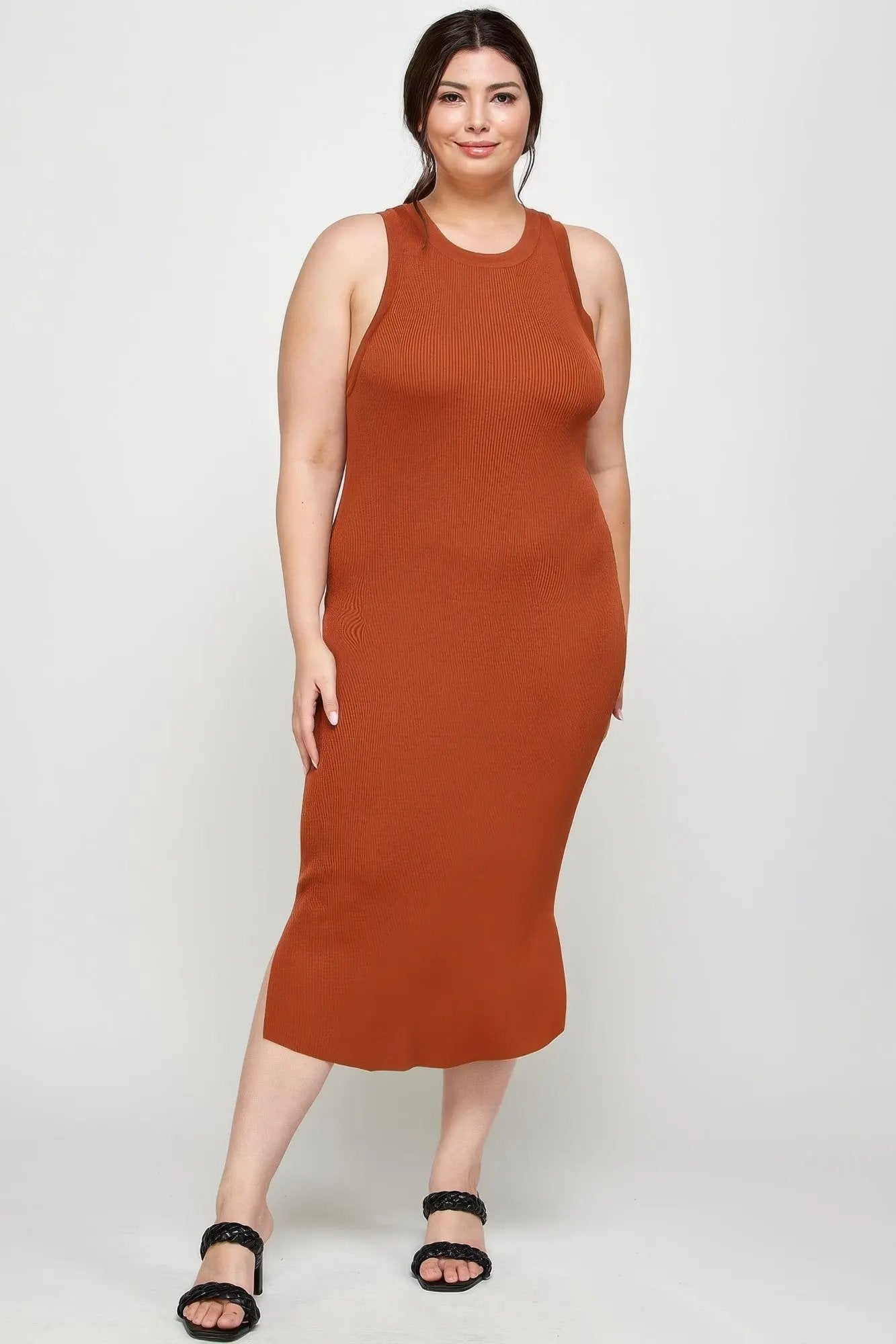 Plus Size Stretchy Racer Back Midi Dress - DressAffection