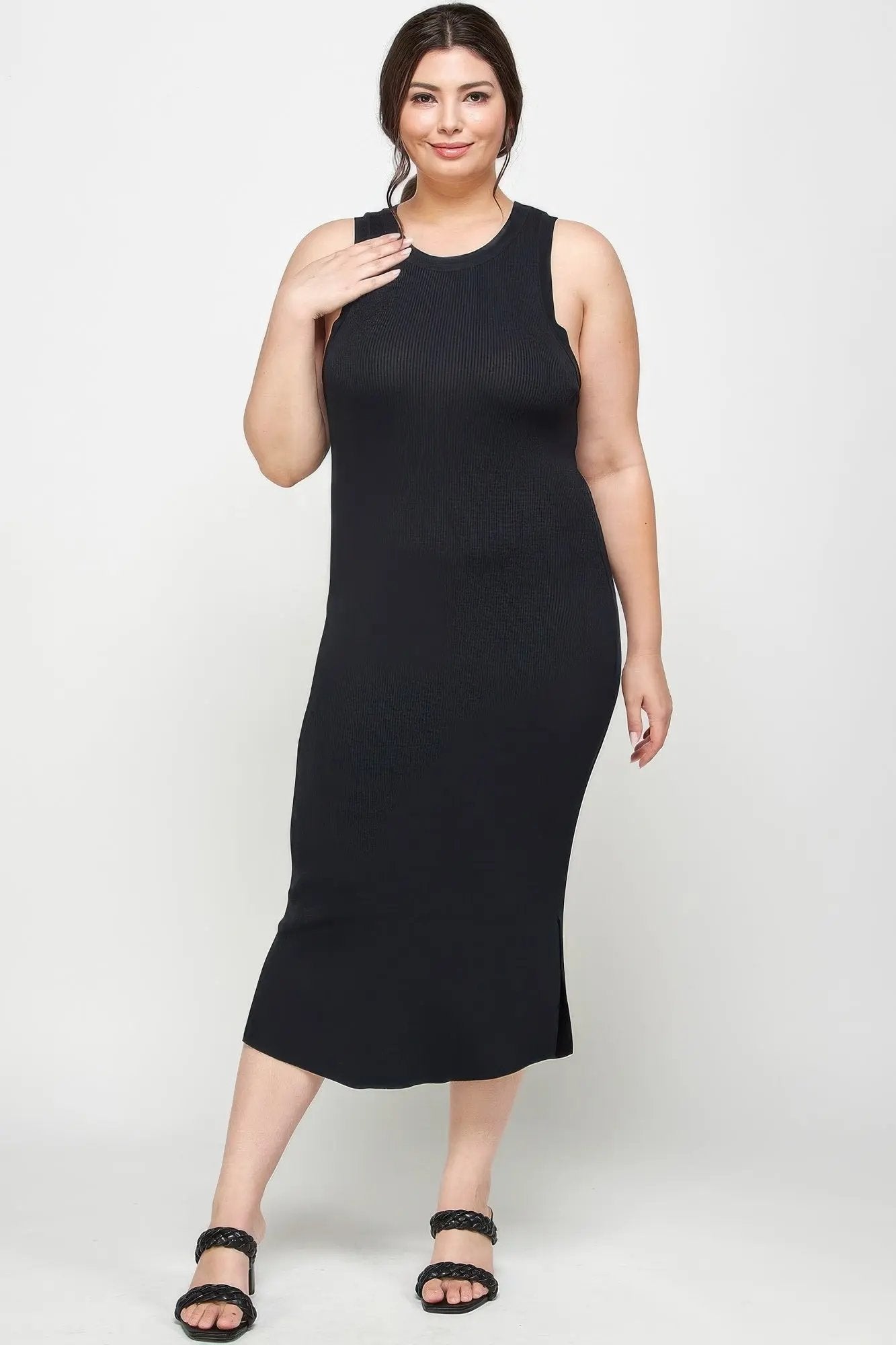 Plus Size Stretchy Racer Back Midi Dress - DressAffection