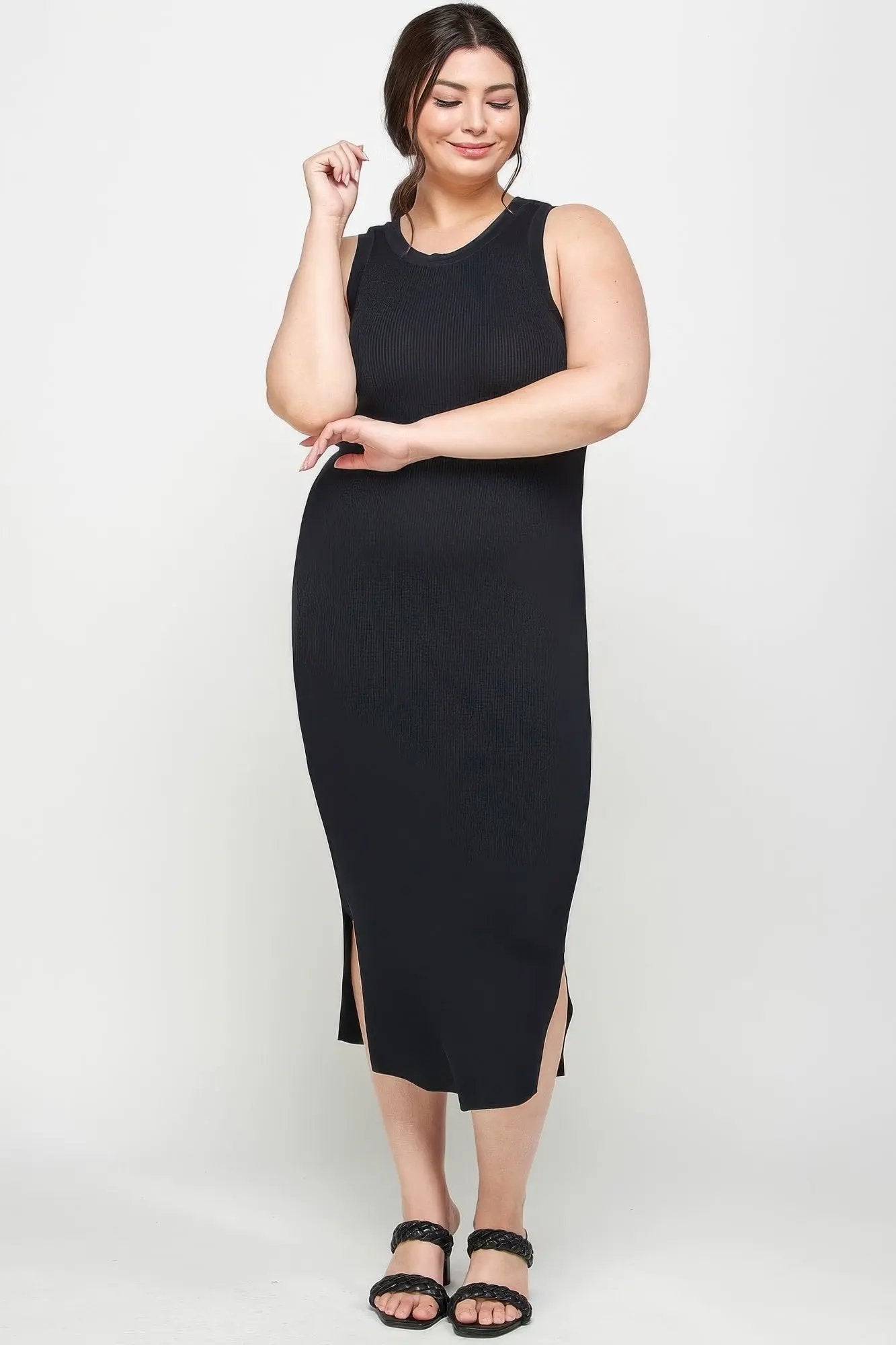 Plus Size Stretchy Racer Back Midi Dress - DressAffection