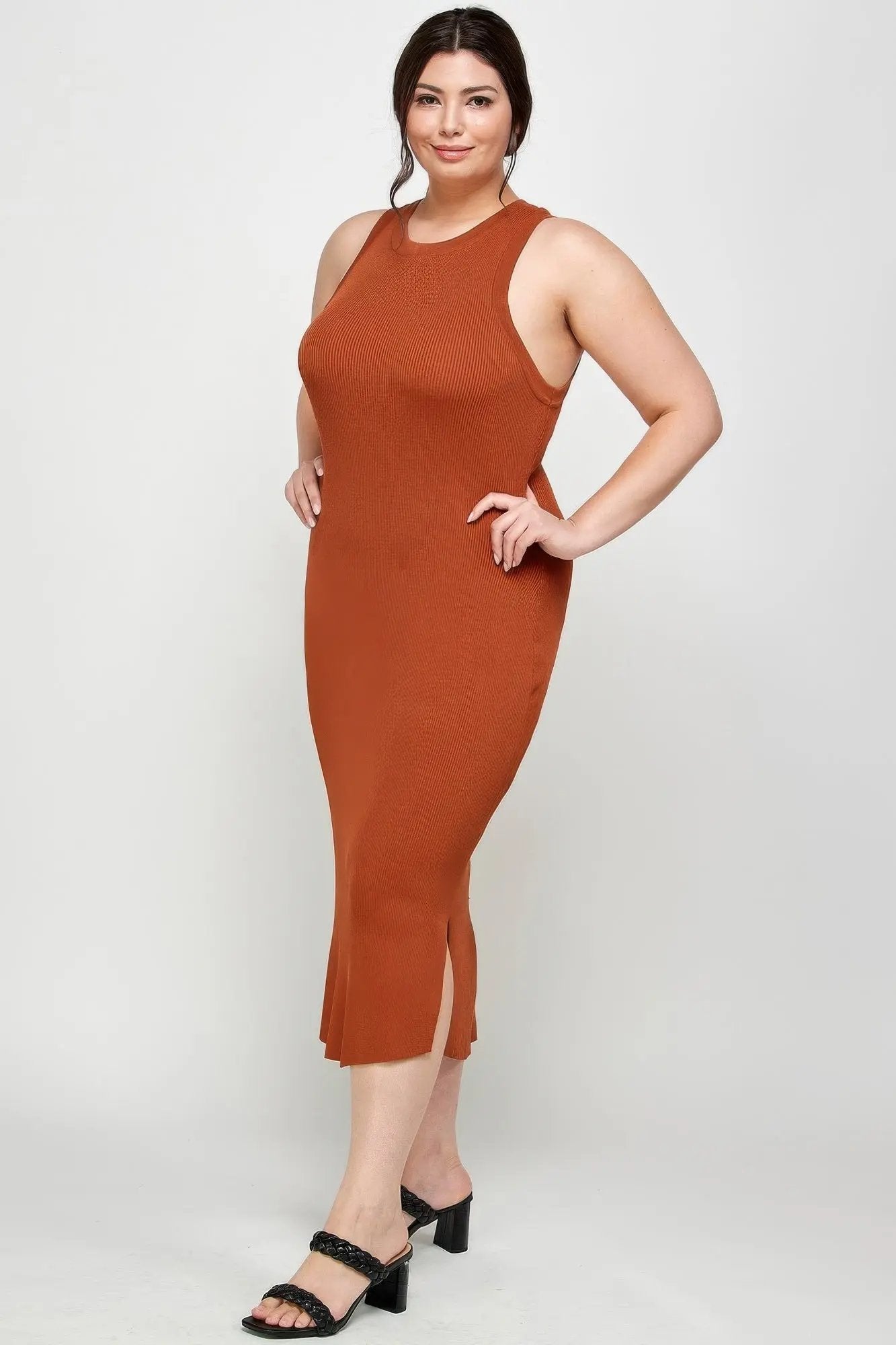 Plus Size Stretchy Racer Back Midi Dress - DressAffection