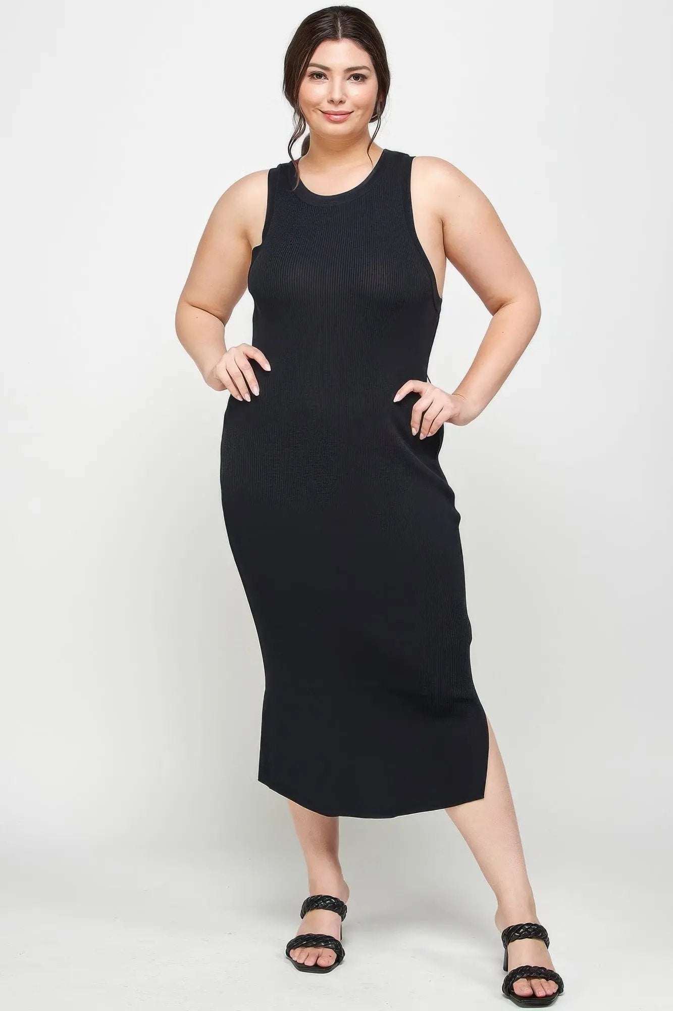 Plus Size Stretchy Racer Back Midi Dress - DressAffection