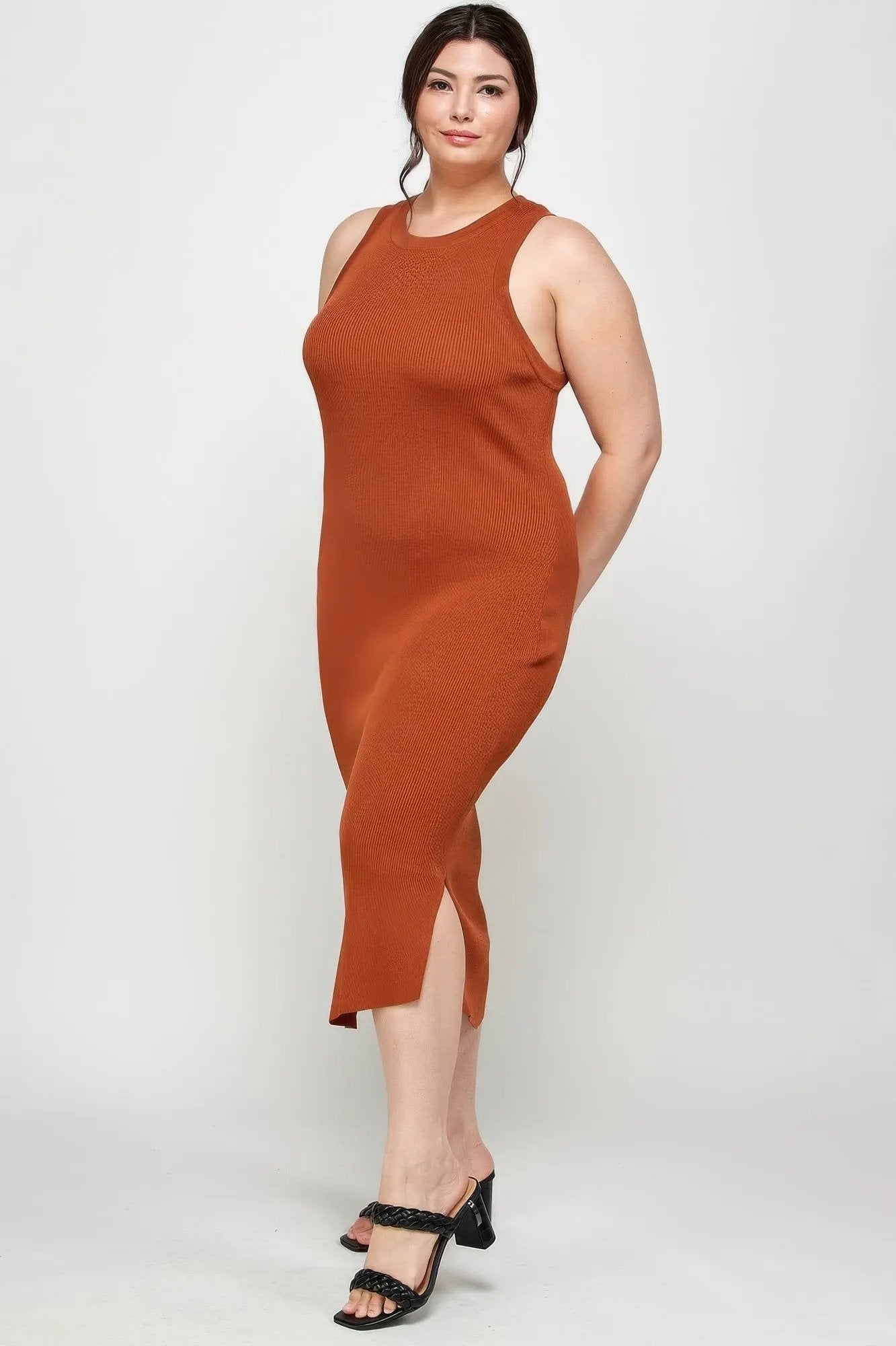 Plus Size Stretchy Racer Back Midi Dress - DressAffection