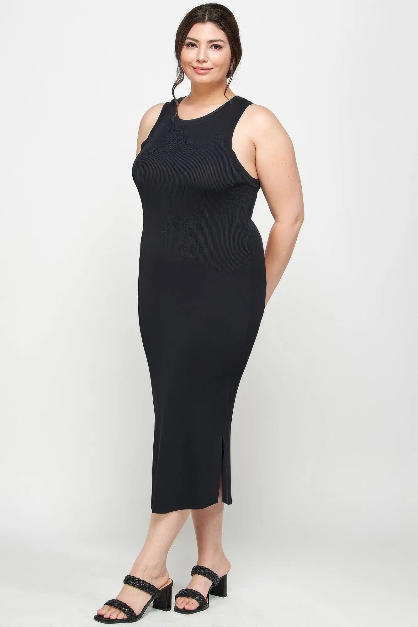 Plus Size Stretchy Racer Back Midi Dress - DressAffection