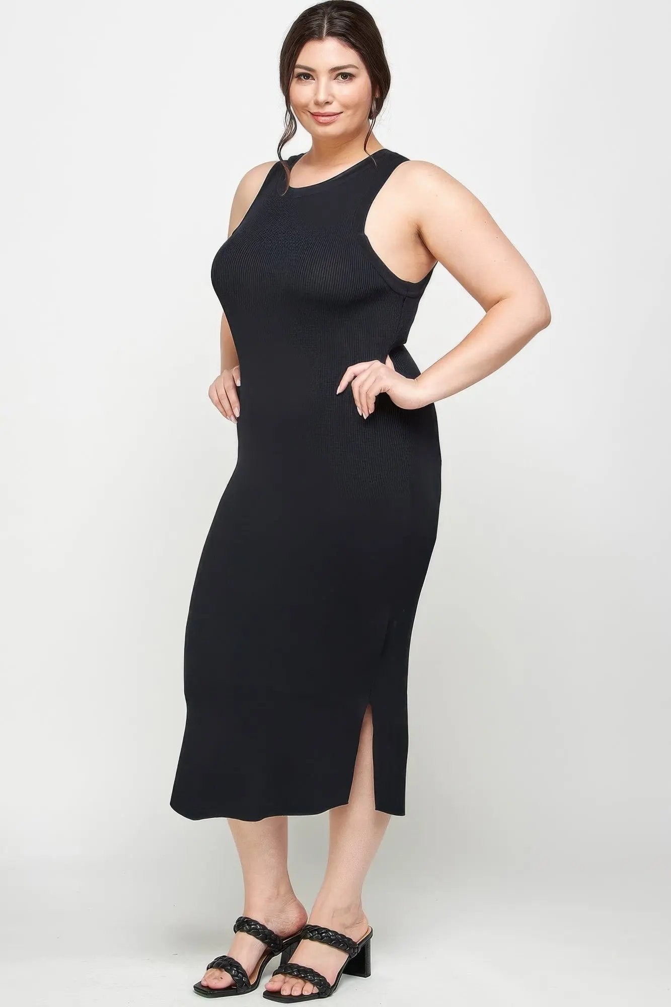 Plus Size Stretchy Racer Back Midi Dress - DressAffection