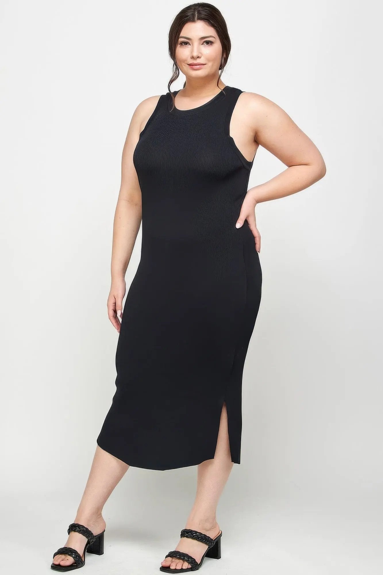 Plus Size Stretchy Racer Back Midi Dress - DressAffection