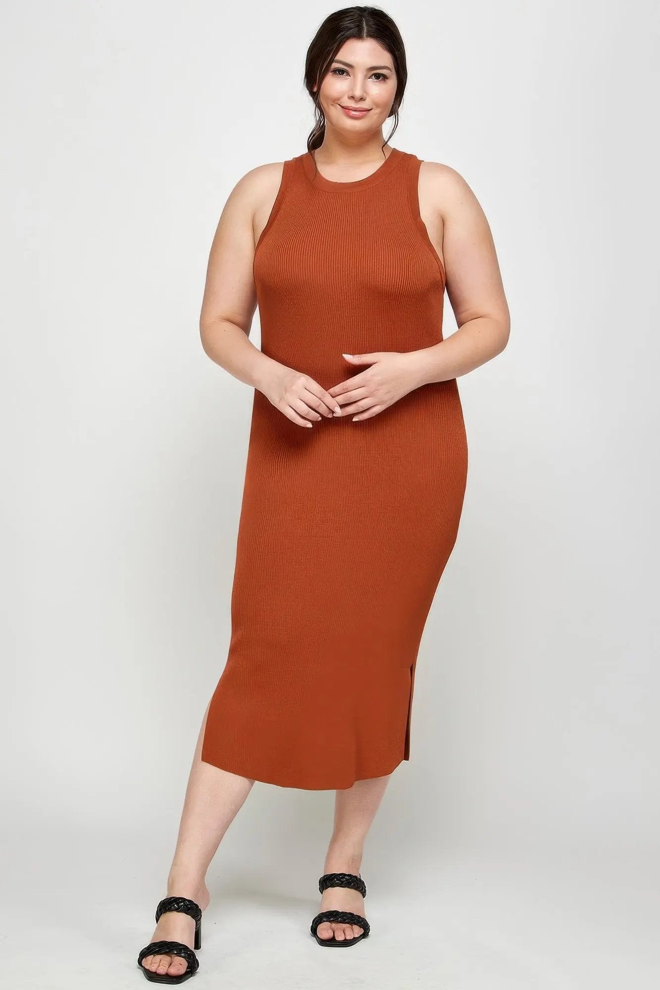 Plus Size Stretchy Racer Back Midi Dress - DressAffection