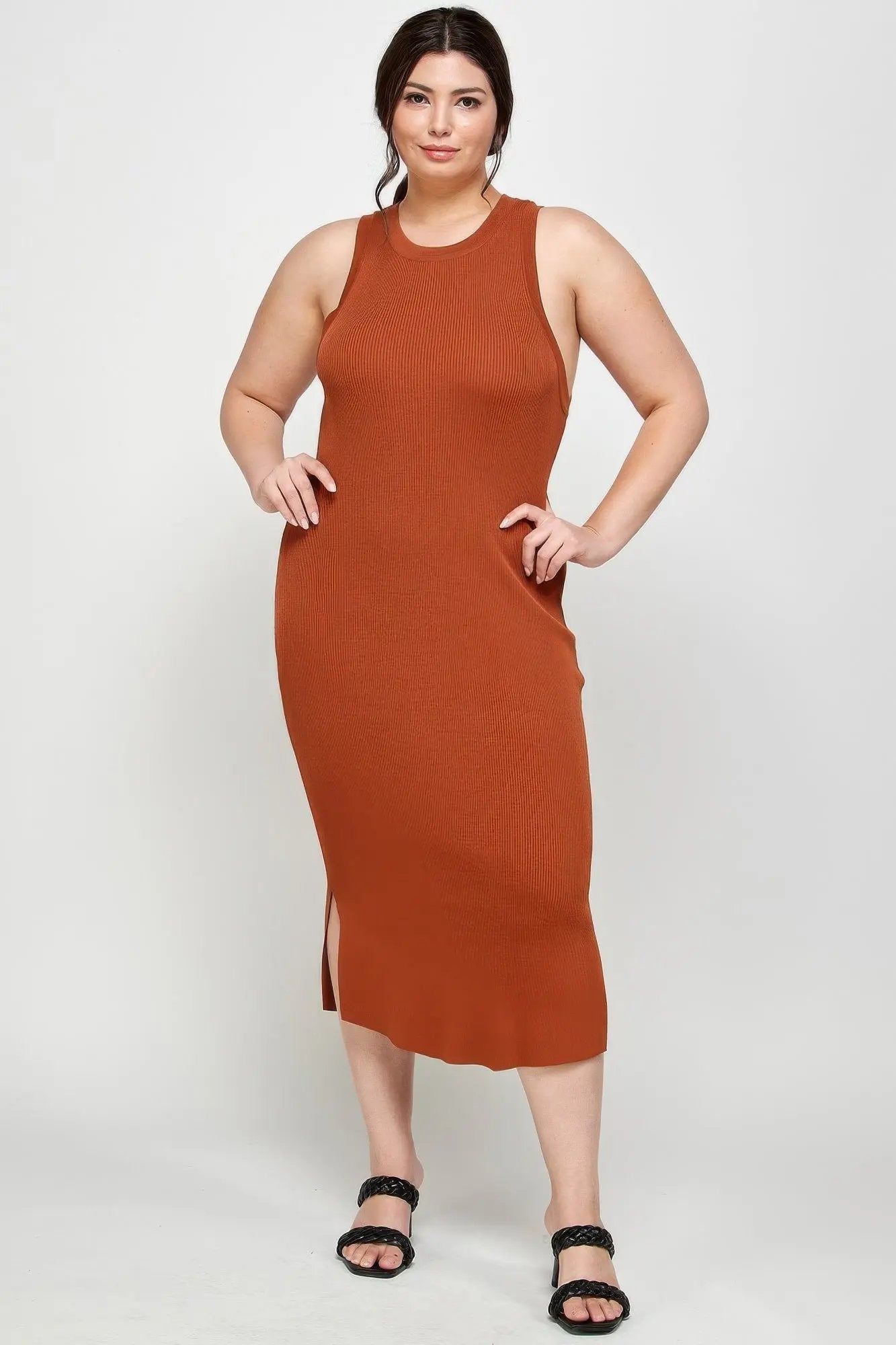 Plus Size Stretchy Racer Back Midi Dress - DressAffection