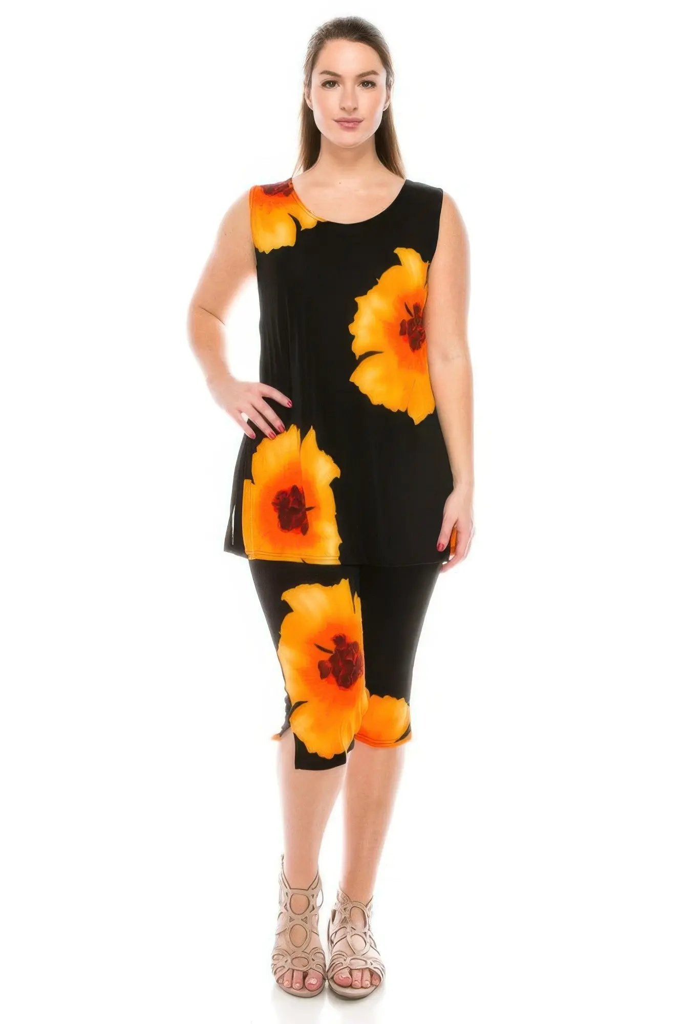 Plus Size Tank Capri Pant Set - DressAffection