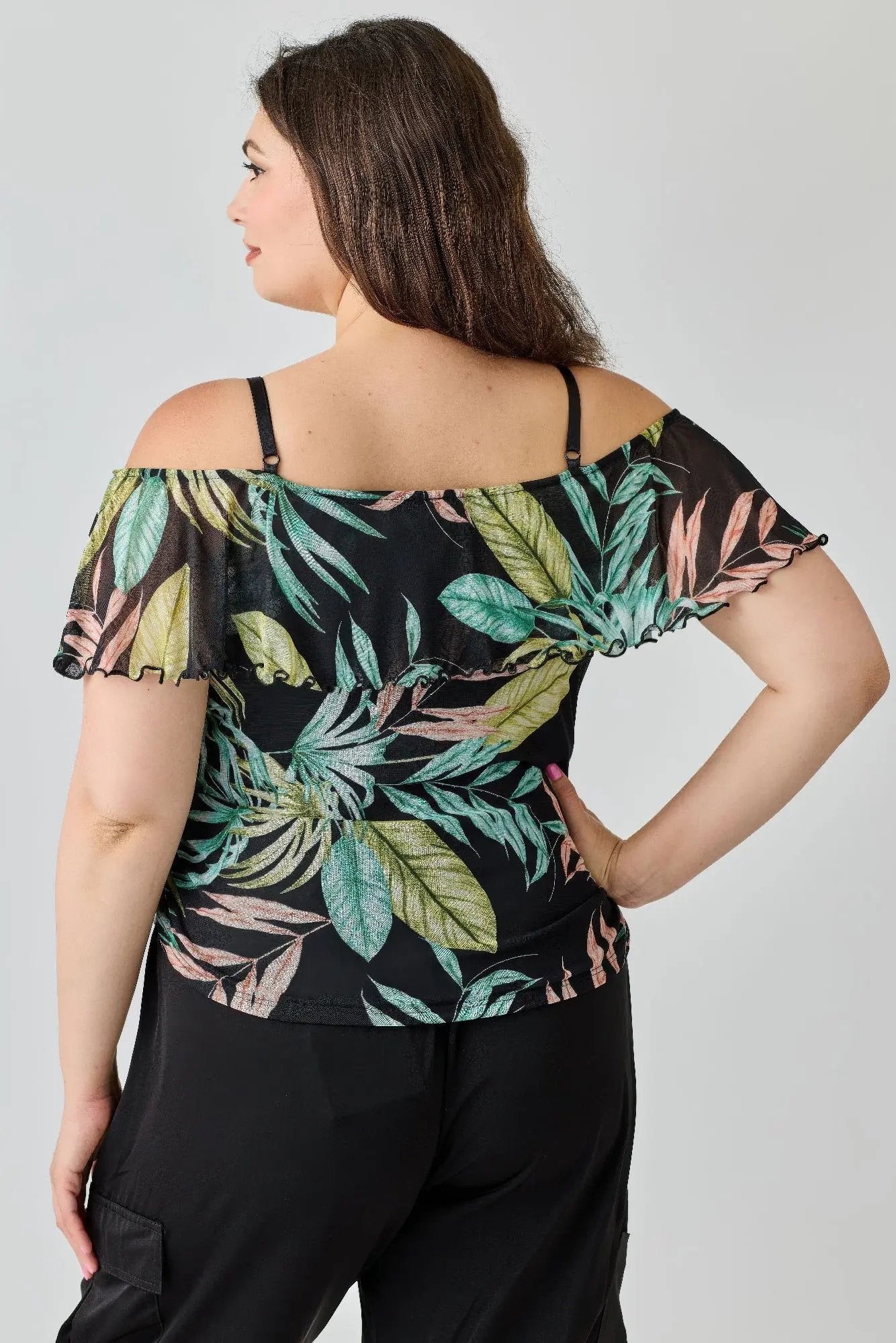 Plus Size Tropical Inspired Off The Shoulder Top - DressAffection