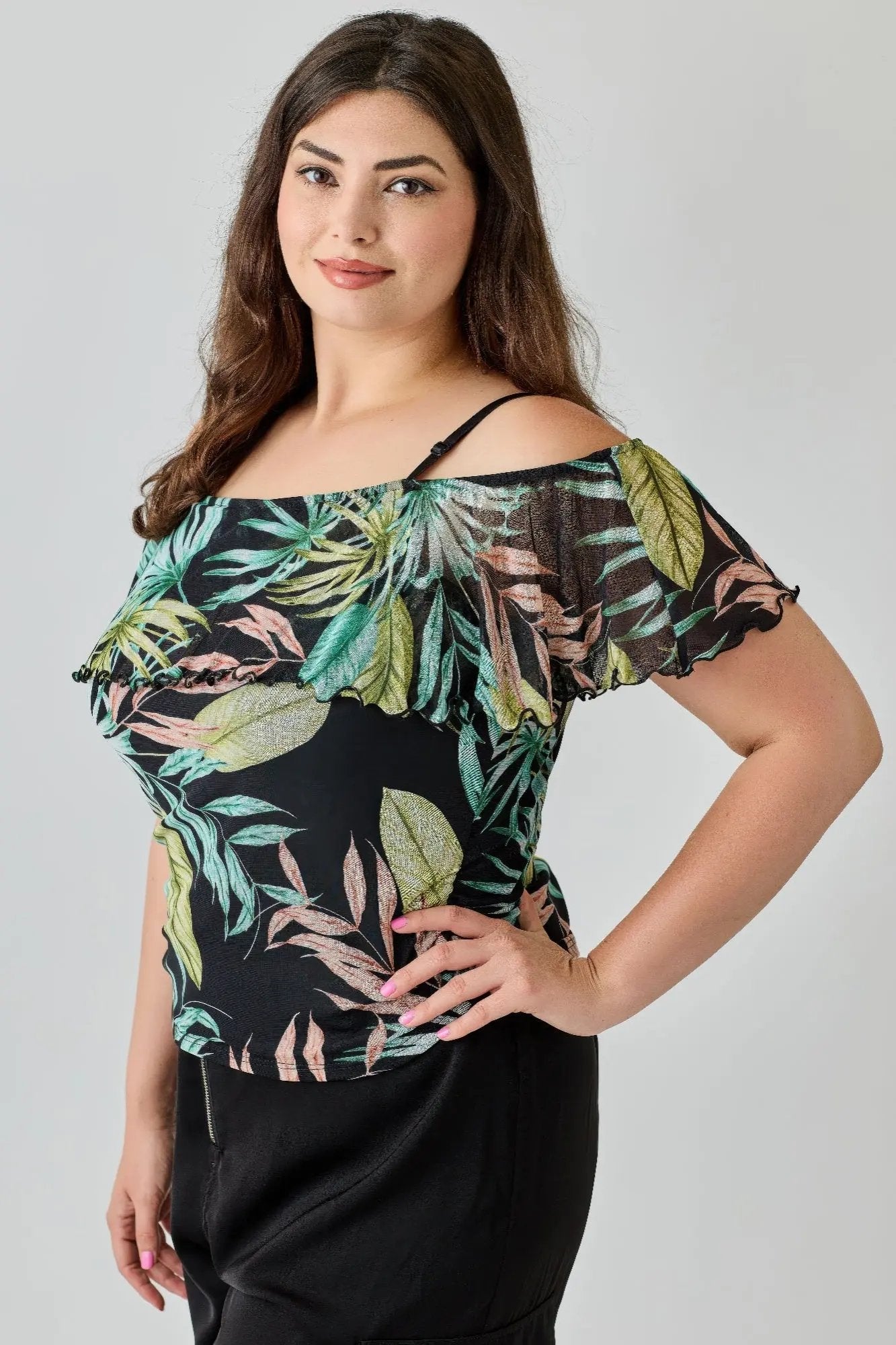 Plus Size Tropical Inspired Off The Shoulder Top - DressAffection
