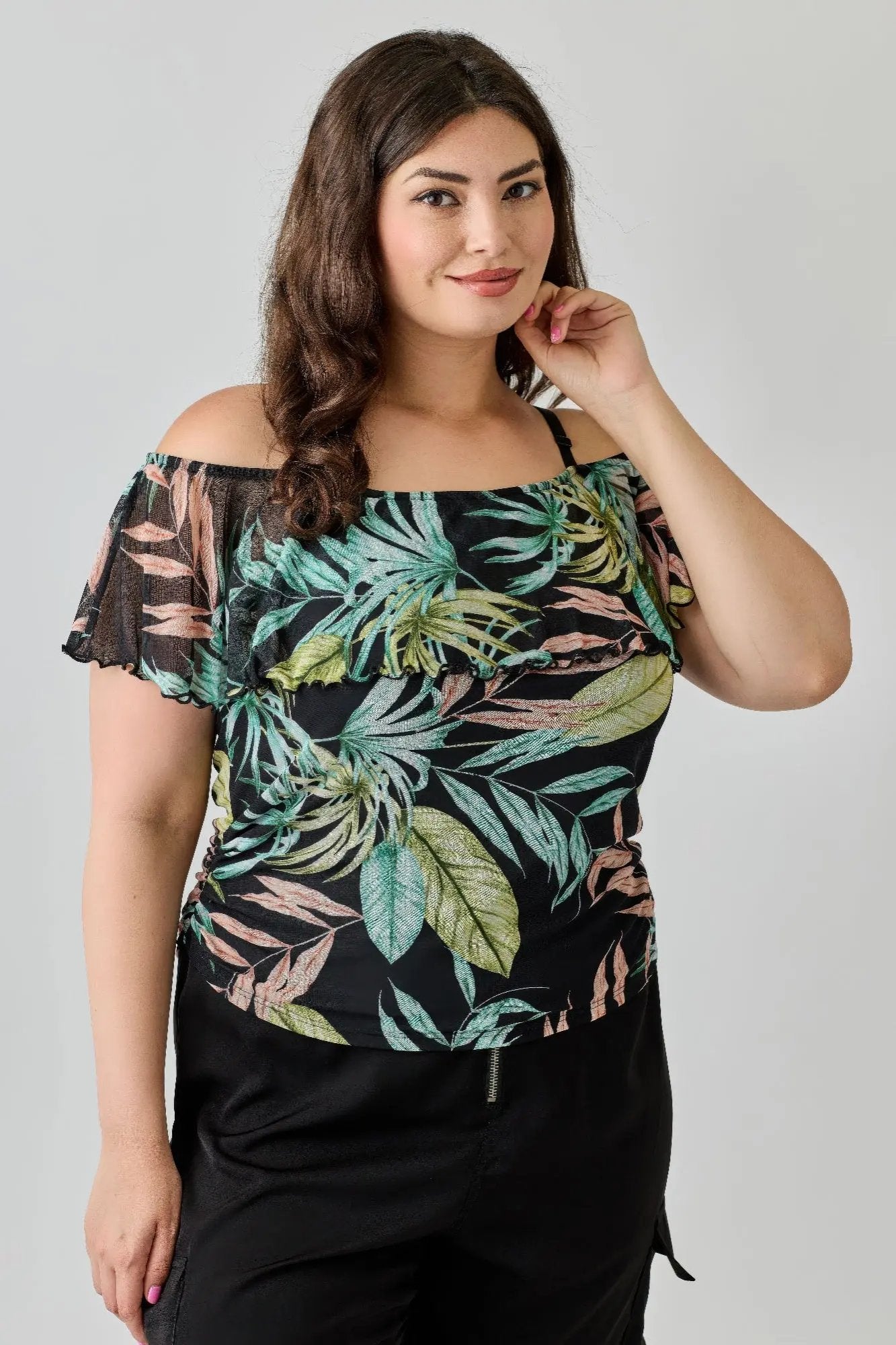 Plus Size Tropical Inspired Off The Shoulder Top - DressAffection